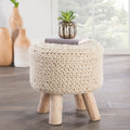 The Curated Nomad Tunis Solid Pattern Bleached Sand Wool 16 Inch Pouf
