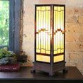 The Curated Nomad Wexler Mission Style Stained Glass Rustic 17 Inch Hurricane Accent Lamp