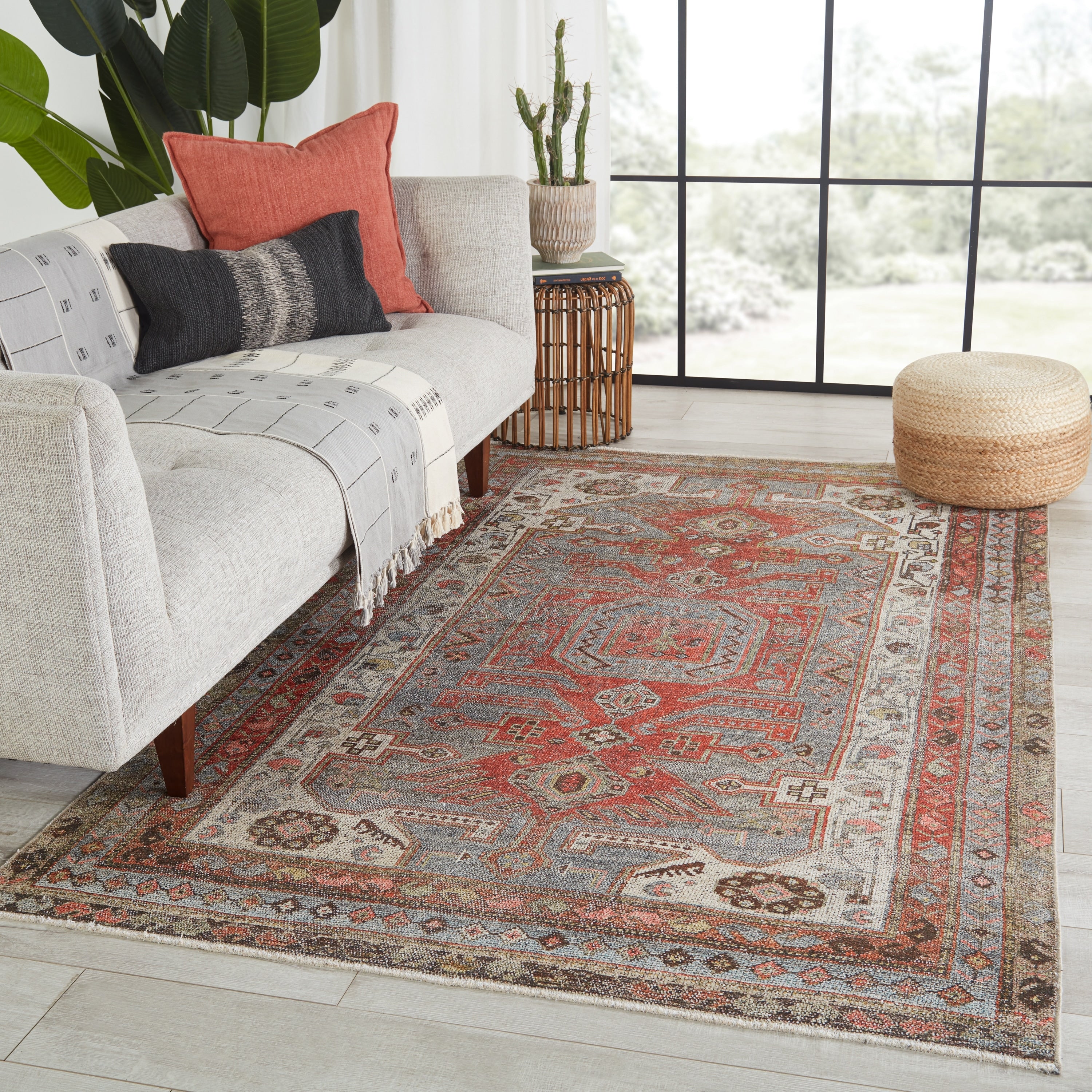 The Curated Nomad Whipple Medallion Grey Orange Cotton Mix Area Rug