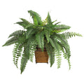 The Curated Nomad Zaius Silk Boston Fern With Wood Wicker Basket