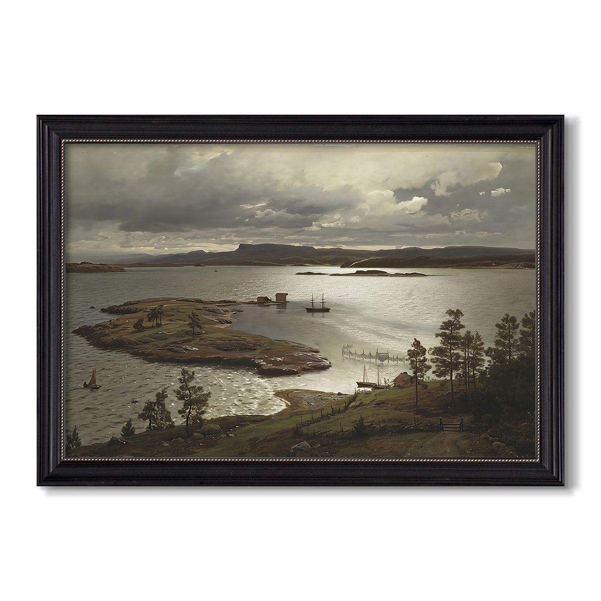 The Fjord At Sandviken 1879 Hans Gude Custom Framed Canvas