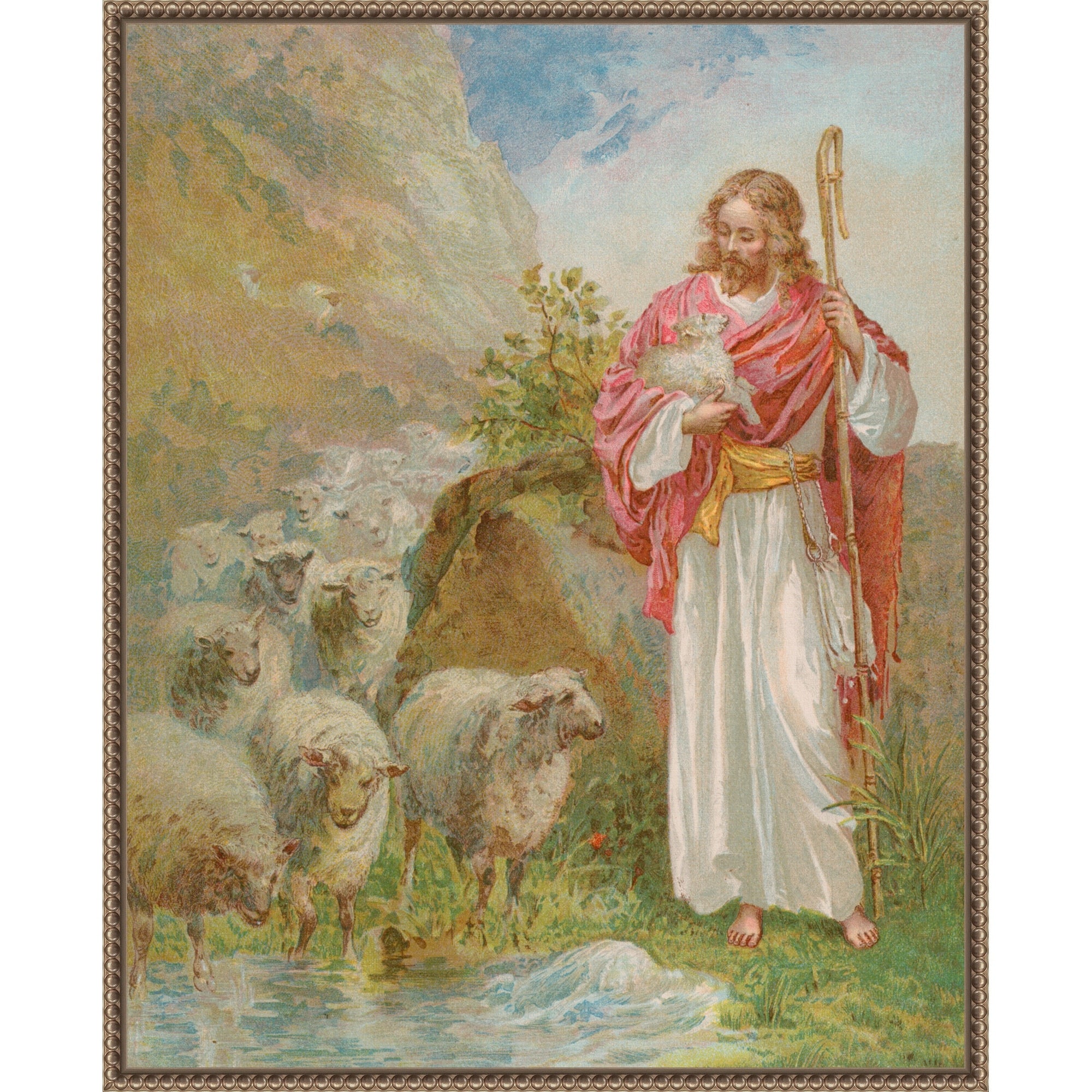 The Good Shepherd By English School Framed Canvas Wall Art Print