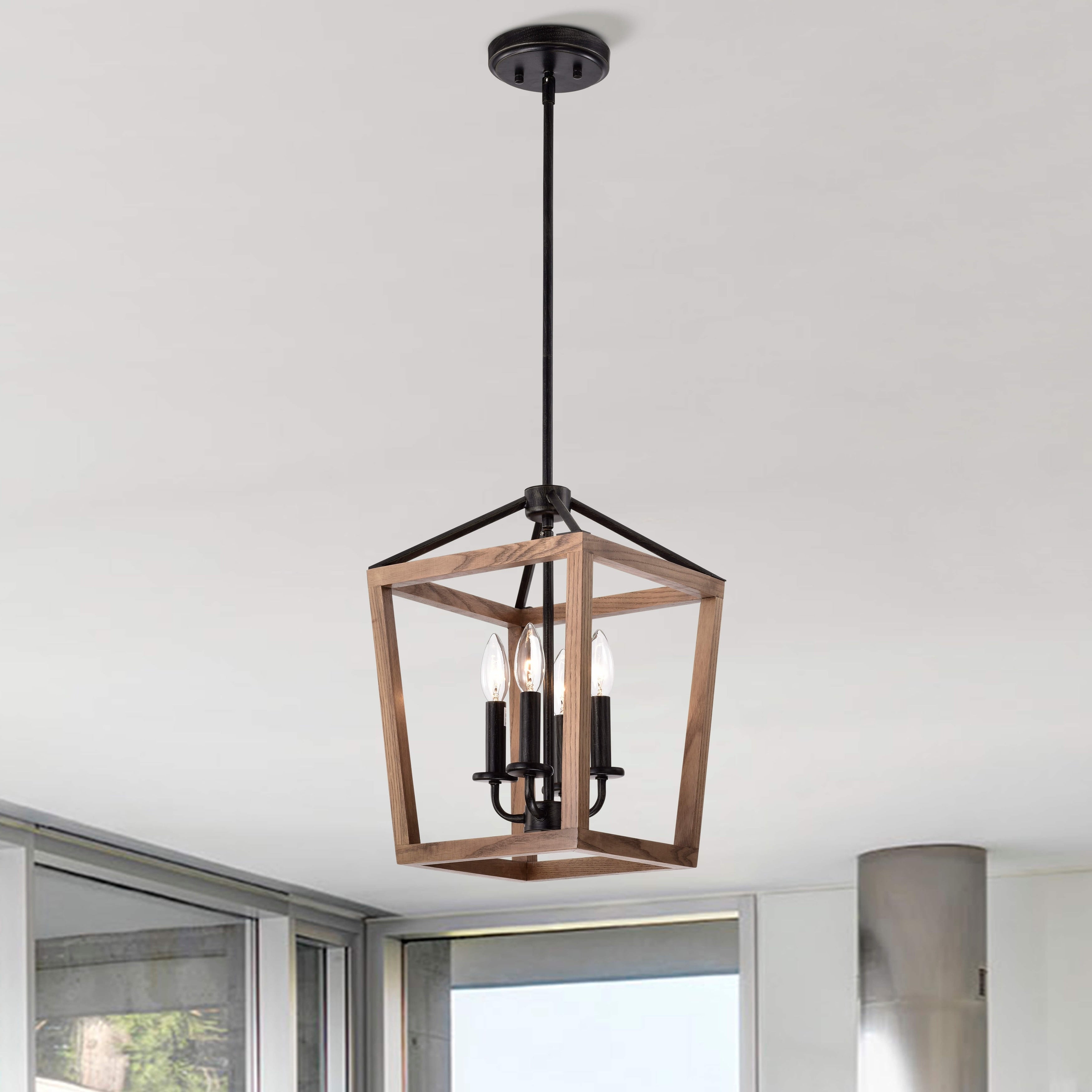 The Gray Barn Chatsworth 4 Light Antique Black Iron And Wood Cage Chandelier