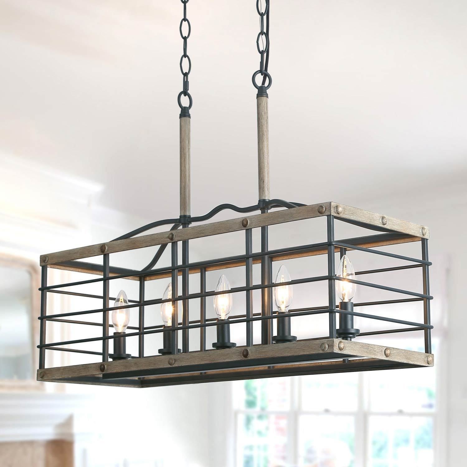 The Gray Barn Windswept Transitional Light Faux Wood Distressed Pendant 5 Light Island Lights