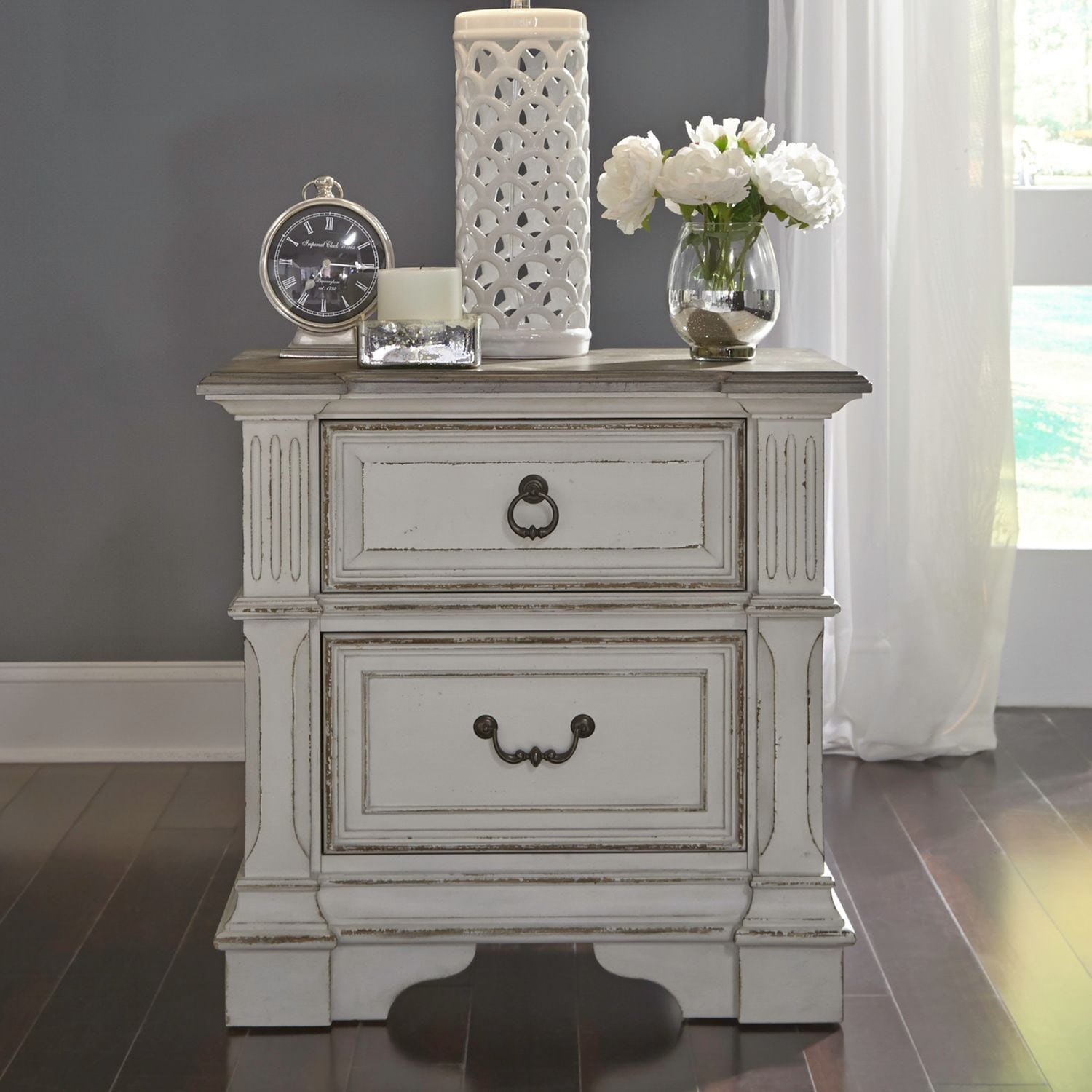 Abbey Park Antique White 2 Drawer Nightstand