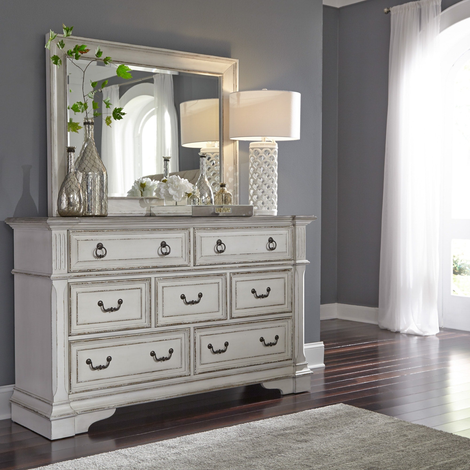 Abbey Park Antique White Dresser And Mirror