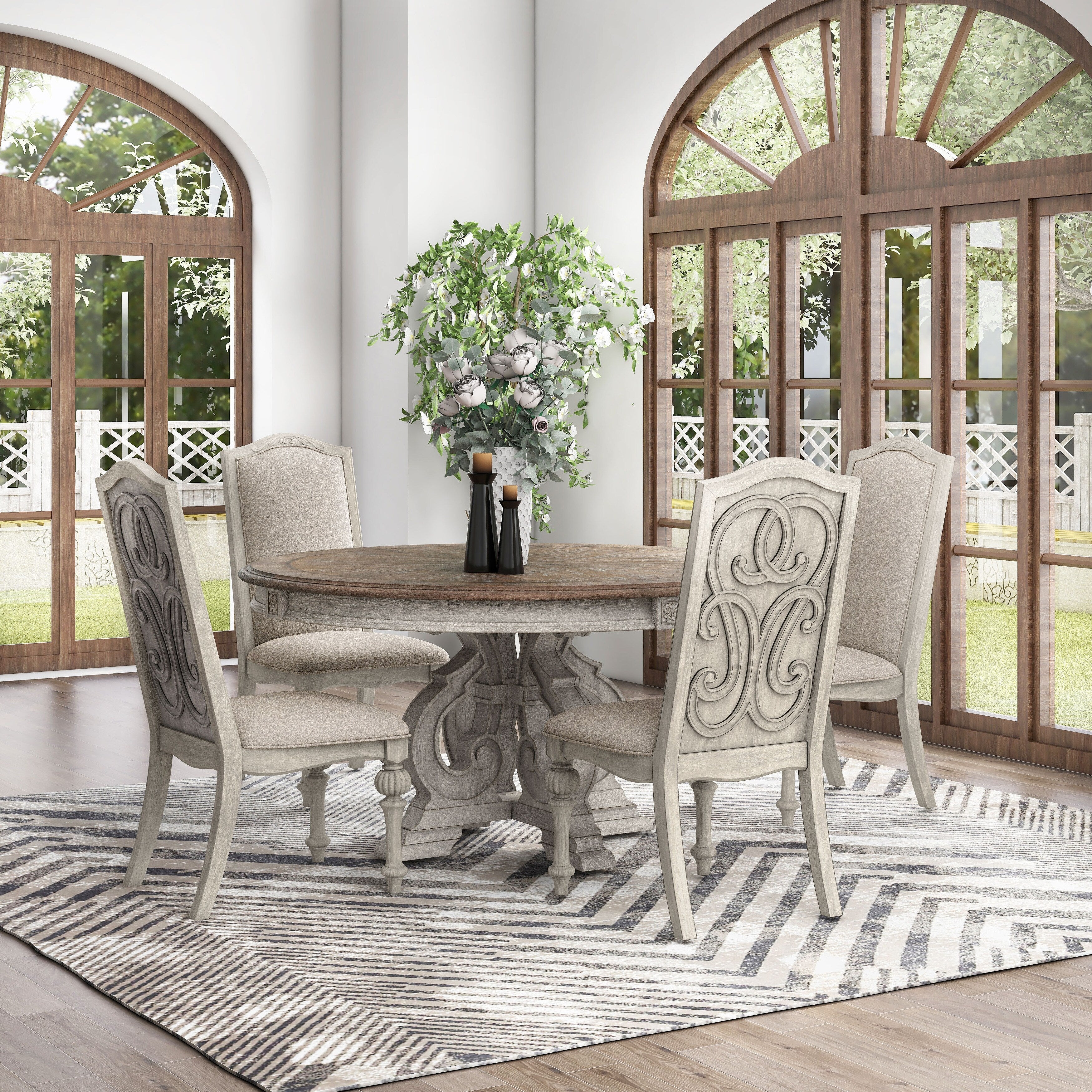 The Gray Barn Brook House Farmhouse White 5 Piece Round Dining Set