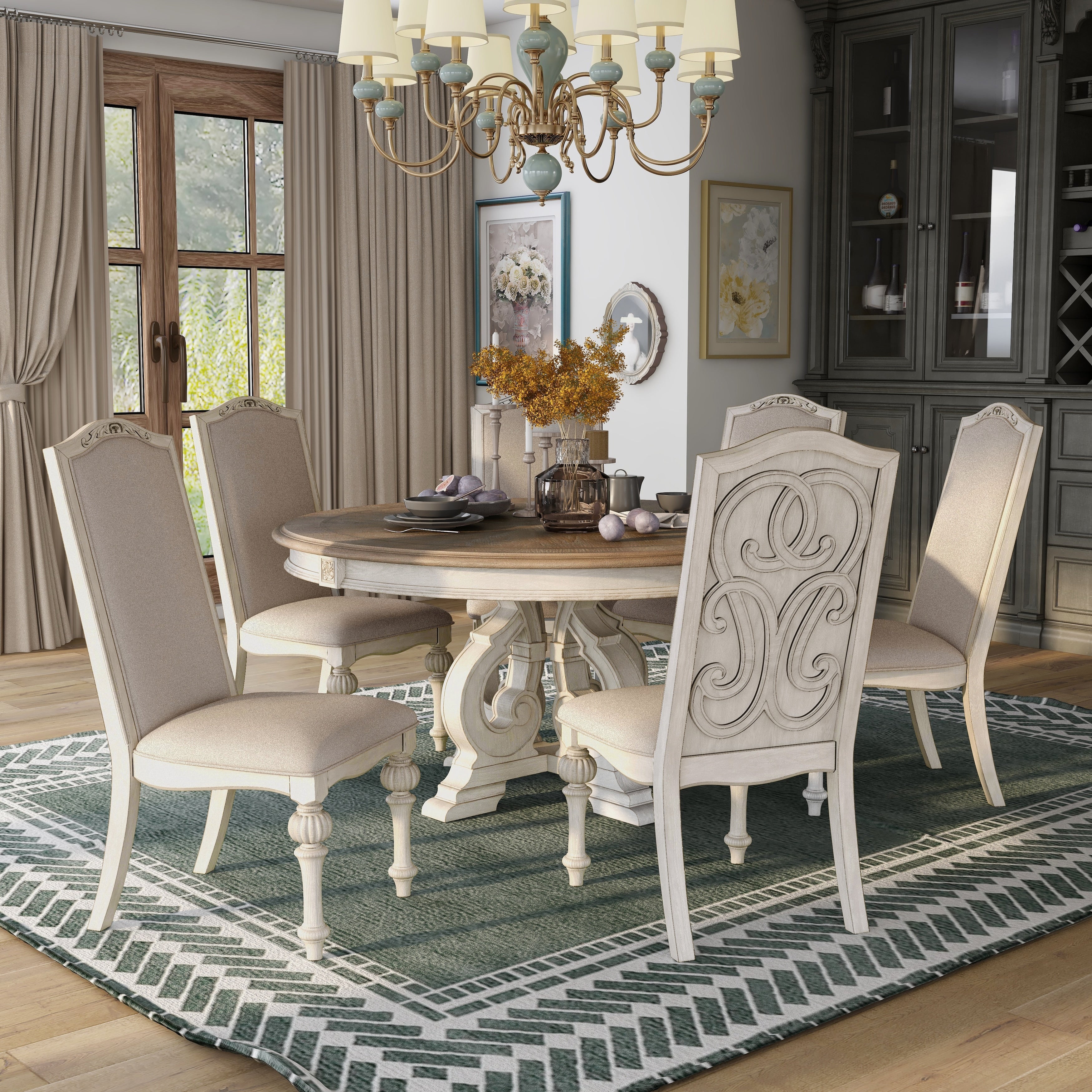 The Gray Barn Brook House Farmhouse White 7 Piece Round Dining Set