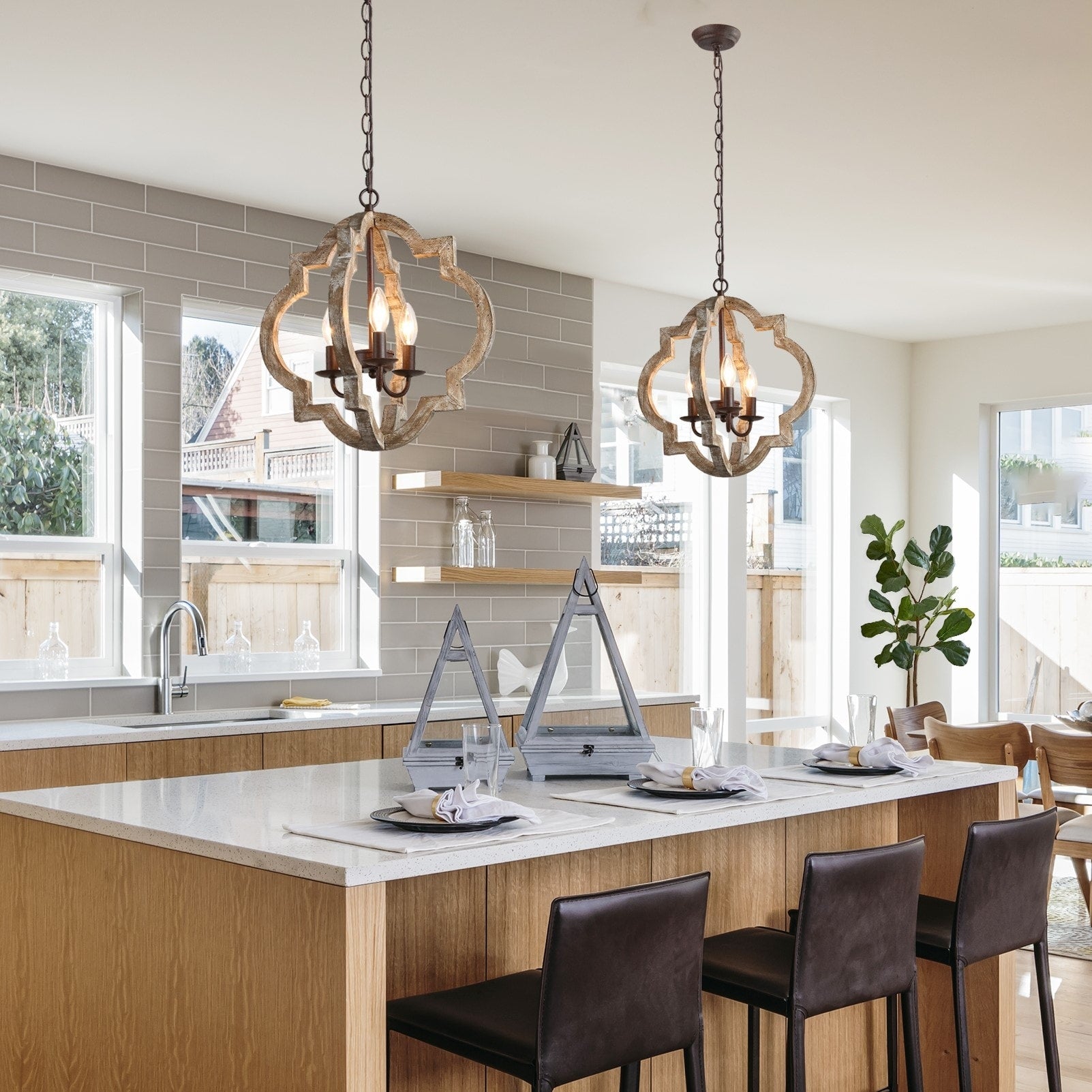 The Gray Barn Golden Stag Farmhouse 3 Light Chandelier Hanging Lighting Fixture For Kitchen Island