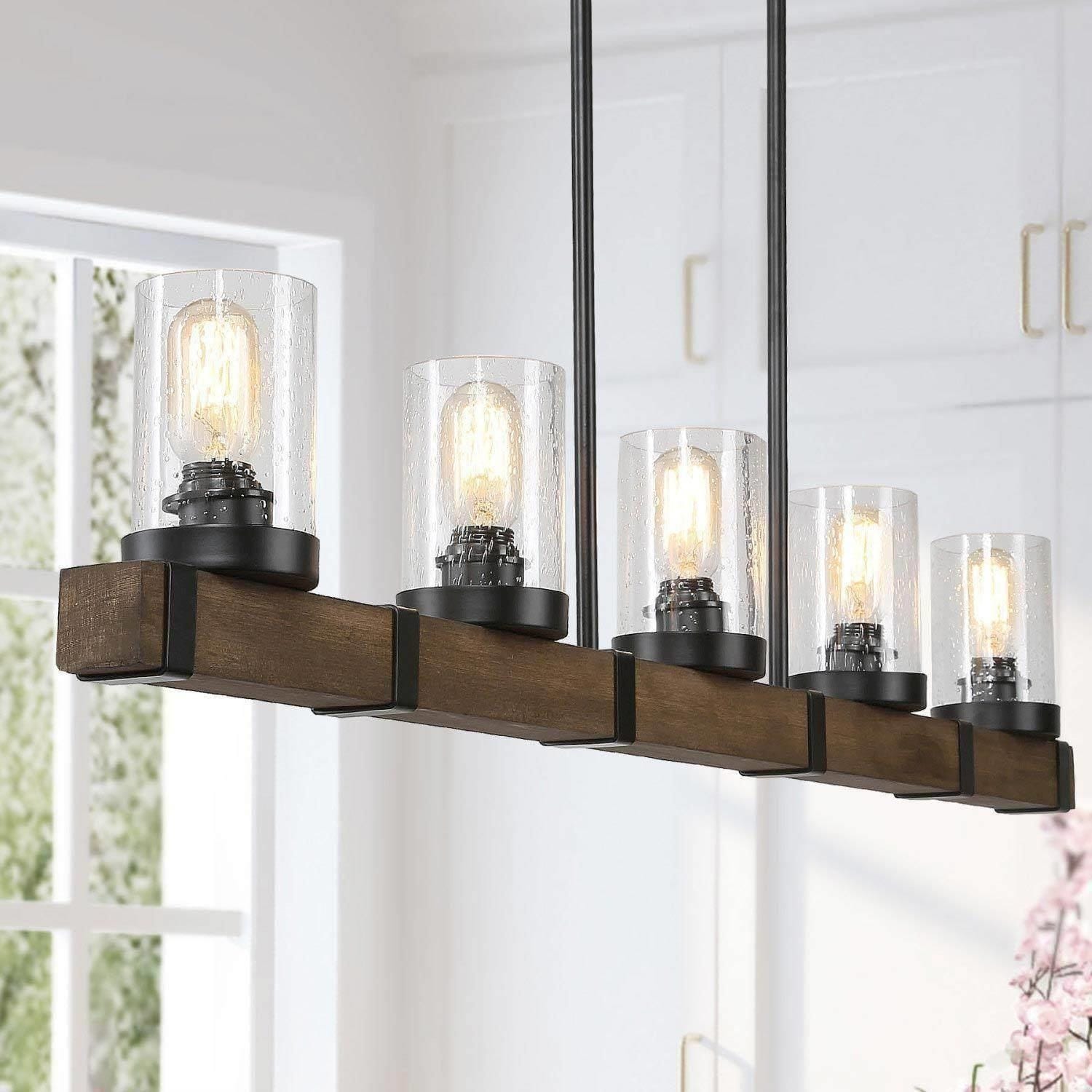 The Gray Barn Willow Valley Farmhouse Chandelier With Distressed Wood Kitchen Island Light