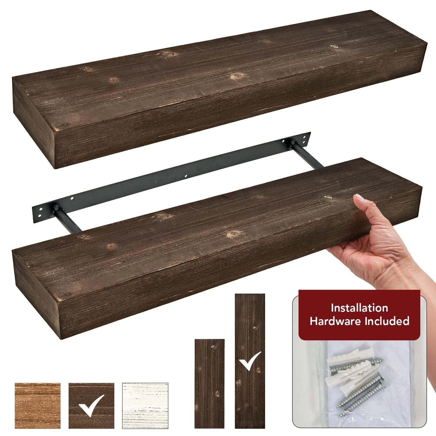 The Gray Barn Haven Grey Rustic Wood Floating Wall Shelf Large