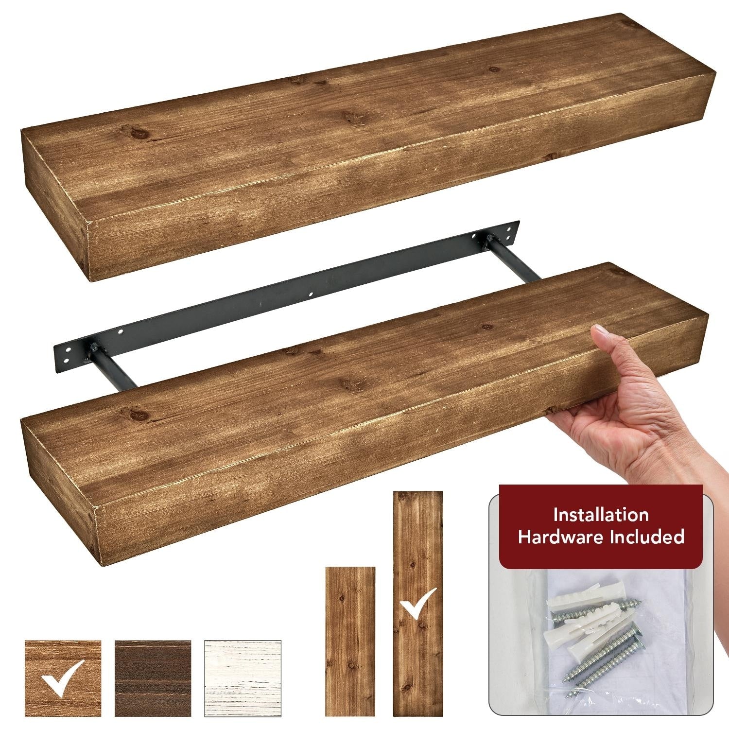 The Gray Barn Haven Walnut Brown Rustic Wood Floating Wall Shelf Large