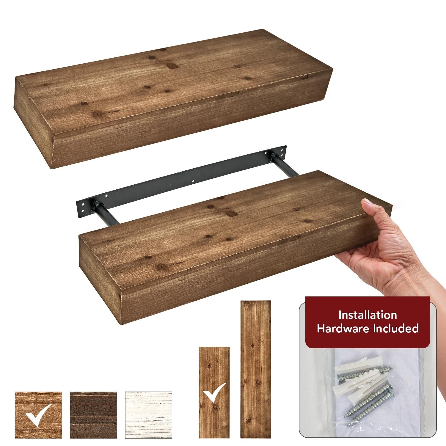 The Gray Barn Haven Walnut Brown Rustic Wood Floating Wall Shelf Small
