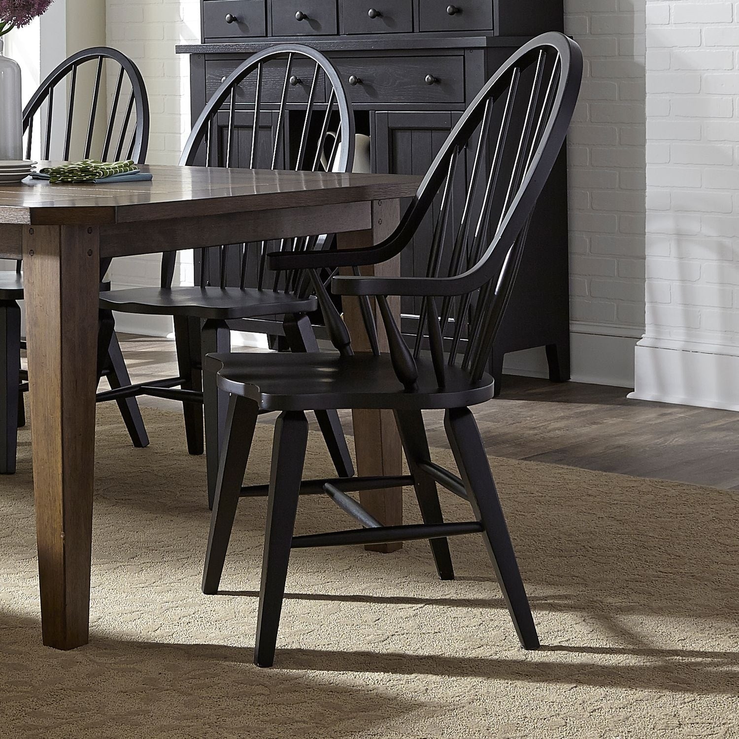 The Gray Barn Vermejotraditional Rustic Black Windsor Arm Chair