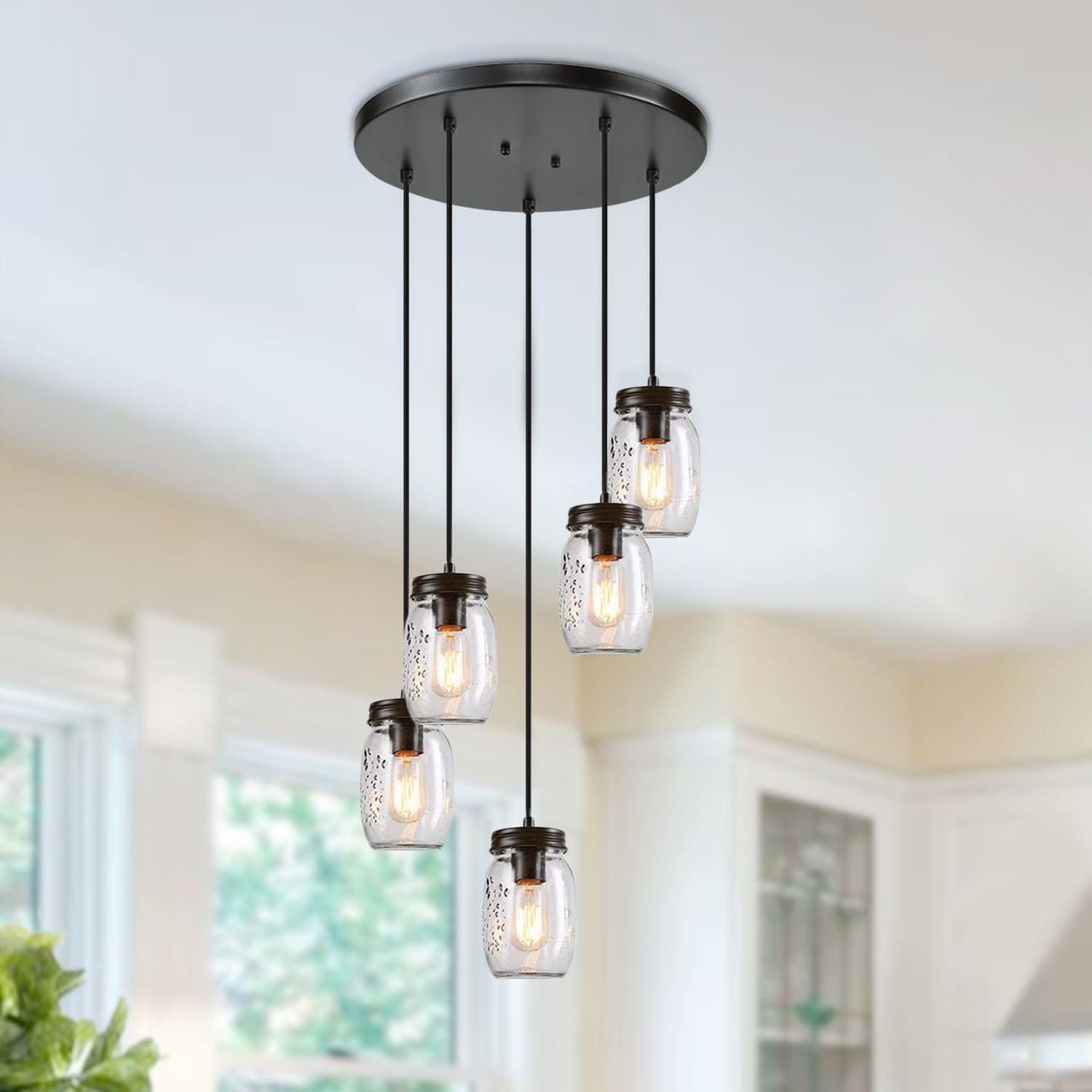The Gray Barn Heavenly Winds 5 Light Bronze Chandelier Adjustable Mason Jar Pendant