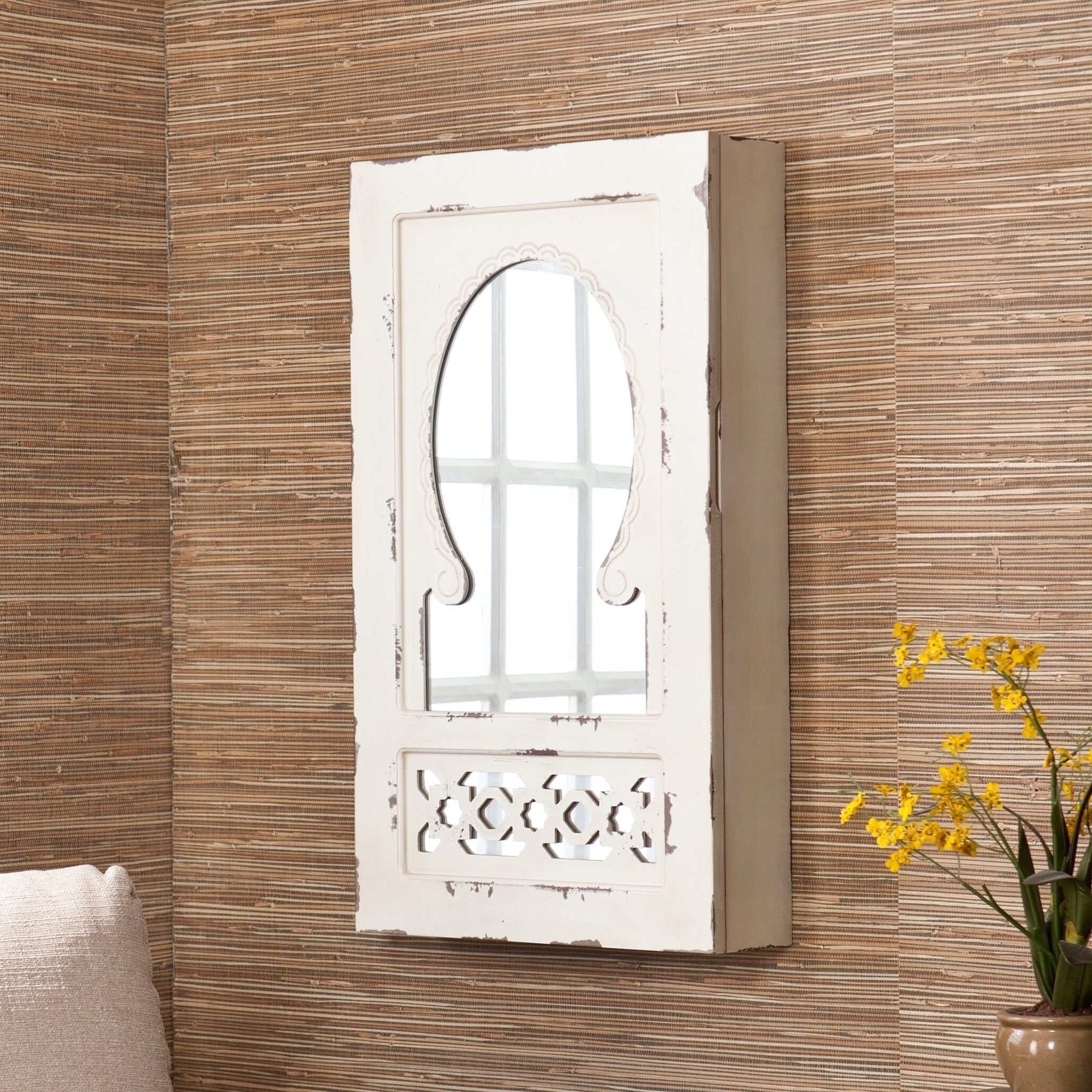 The Gray Barn Hulce Shabby Chic Mirrored Wall Mount Jewelry Armoire