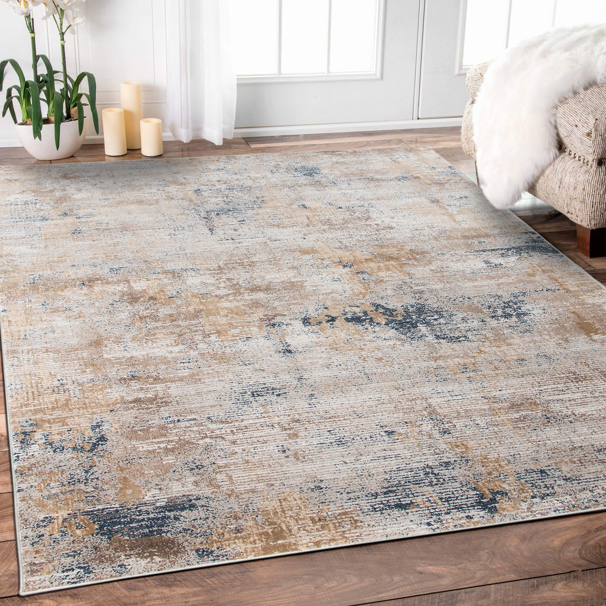 Aspen Abstract Gold Viscose Polyester Area Rug 76 X 96
