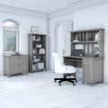 The Gray Barn Lowbridge Mission Cape Cod Grey Desk With Hutch Lateral File Cabinet And 5 Shelf Bookcase