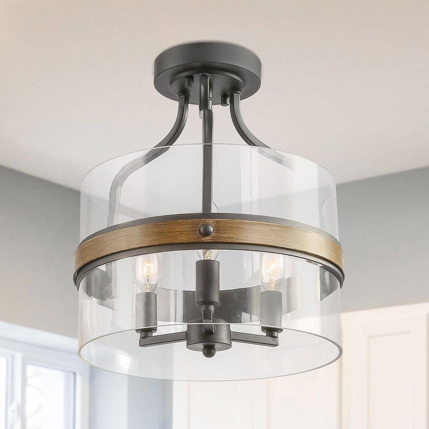The Gray Barn Windy Knob 3 Light Floush Mount With Clear Glass Shade