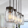 The Gray Barn Blueberry Butte Wood Pendant Lights 5 Light Glass Jar Ceiling Linear Chandelier