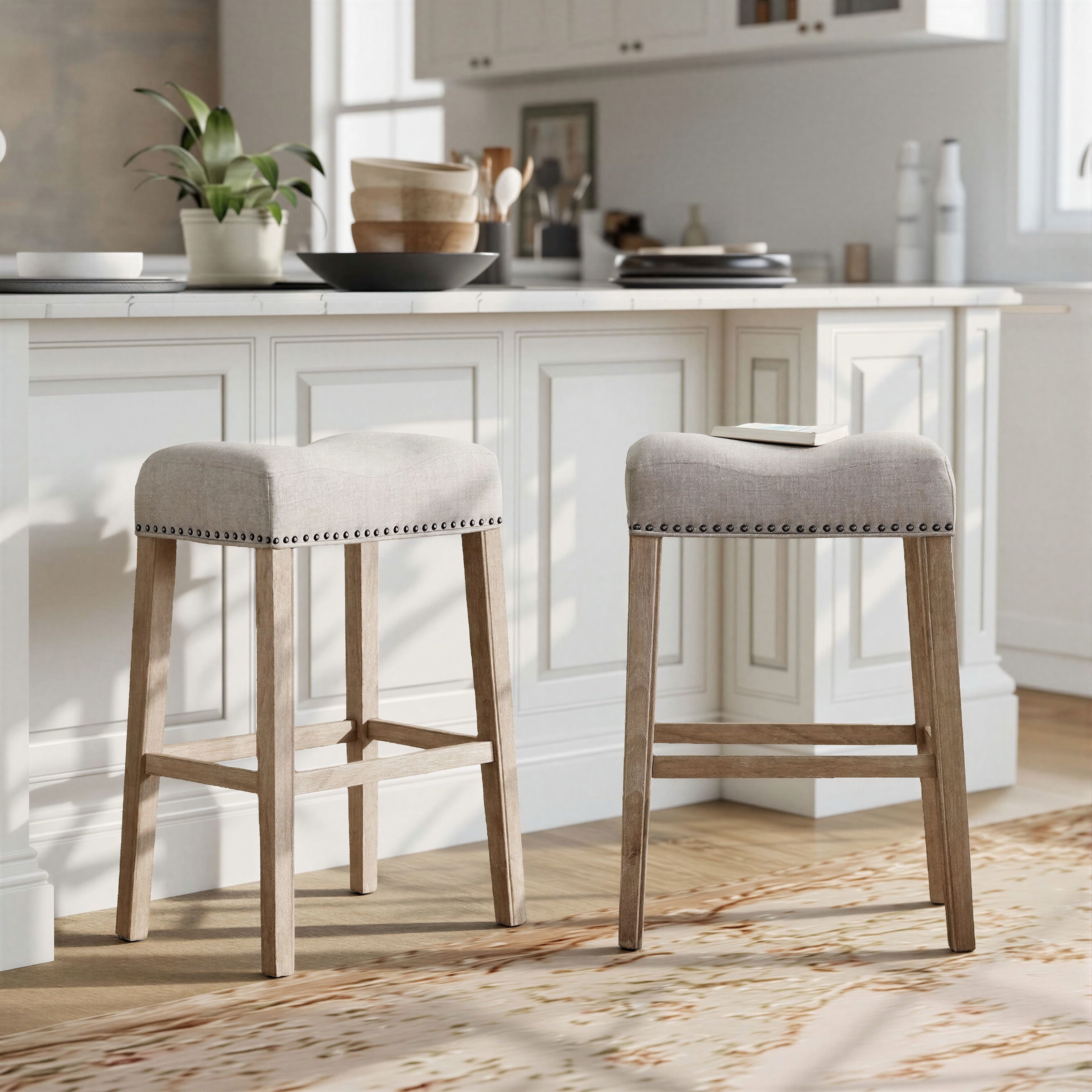 The Gray Barn Overlook Upholstered Backless Saddle Seat Bar Stool Set Of 2