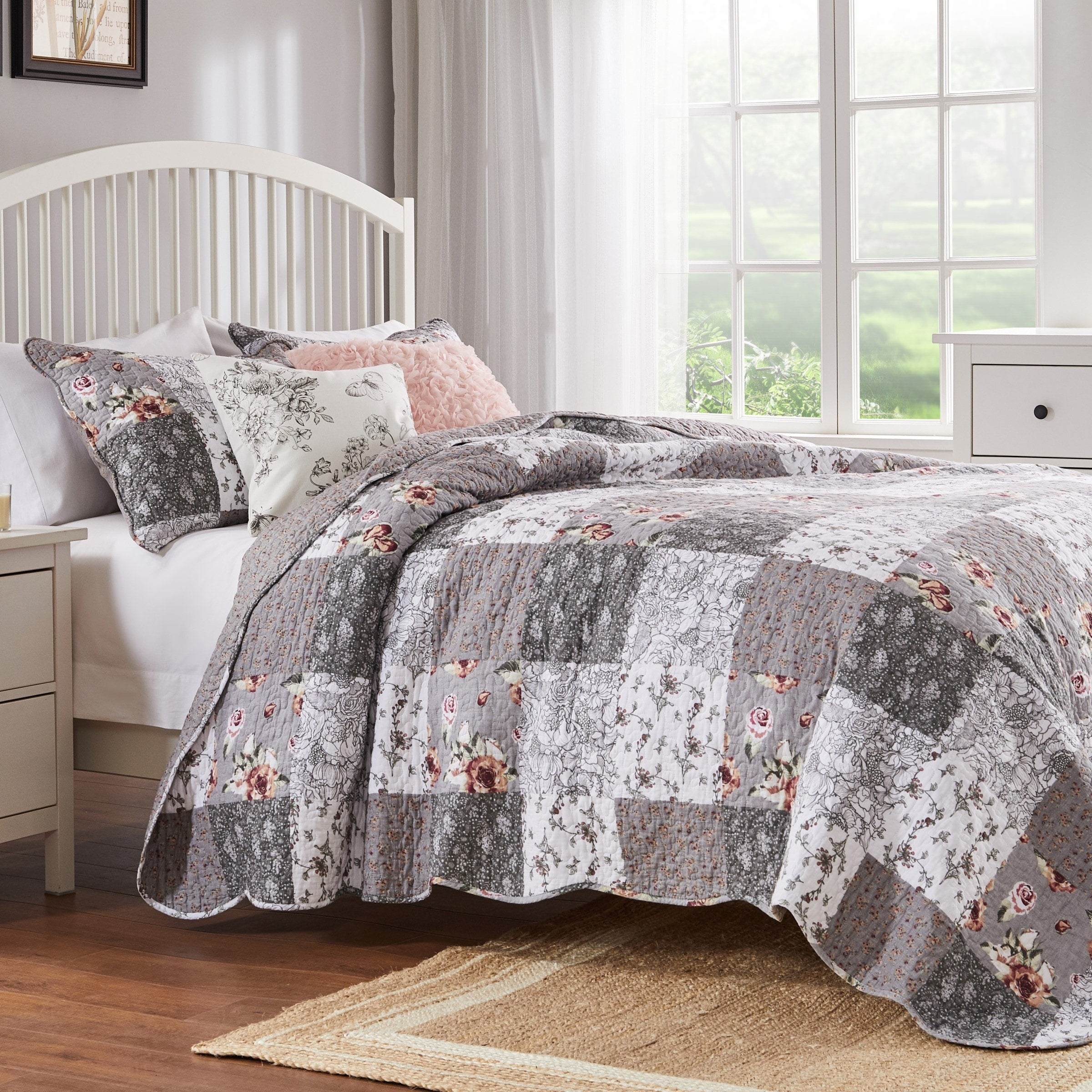 Barefoot Bungalow Giulia Reversible Oversized Cotton Quilt Set Grey