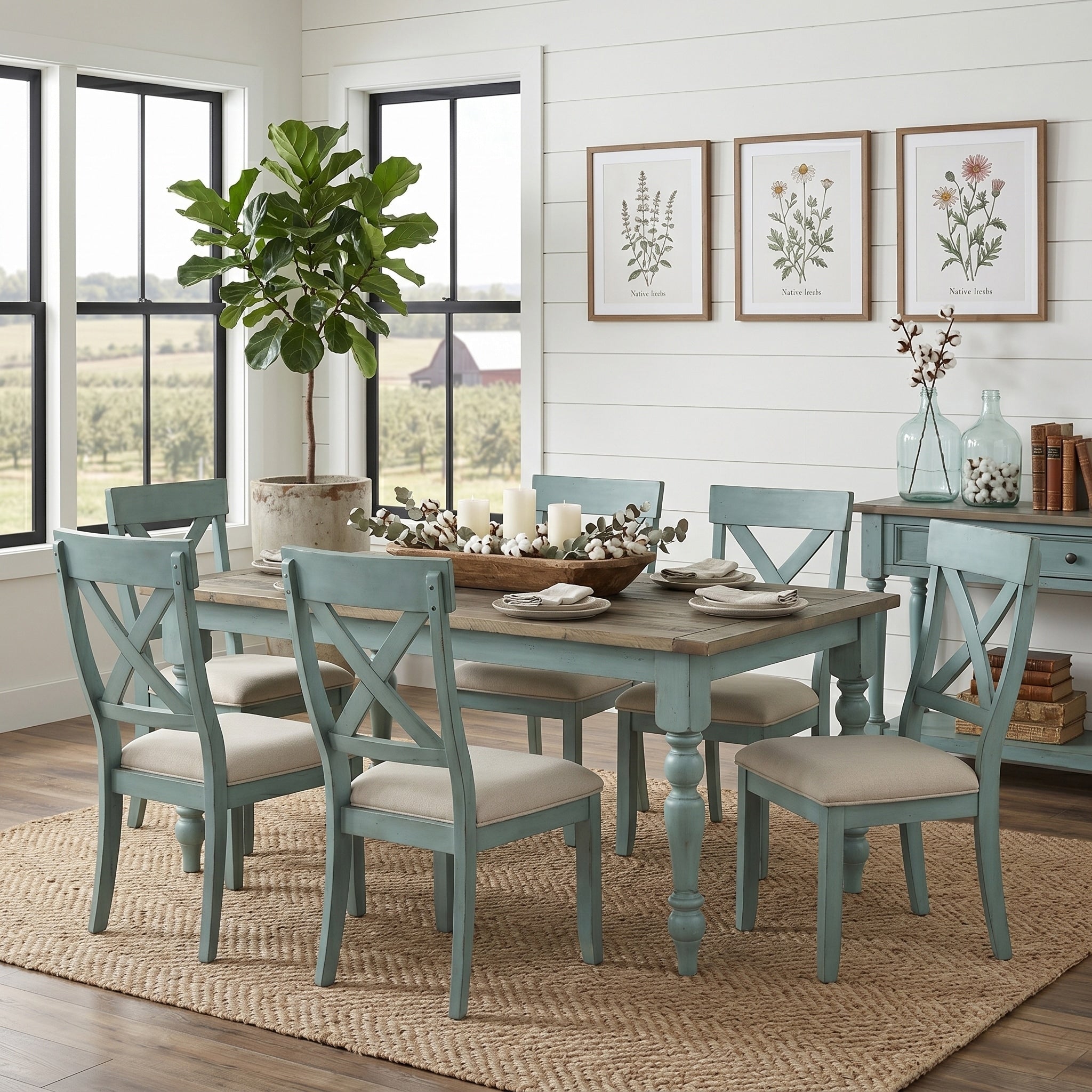 Prato 7 Piece Dining Table Set With Cross Back Chairs