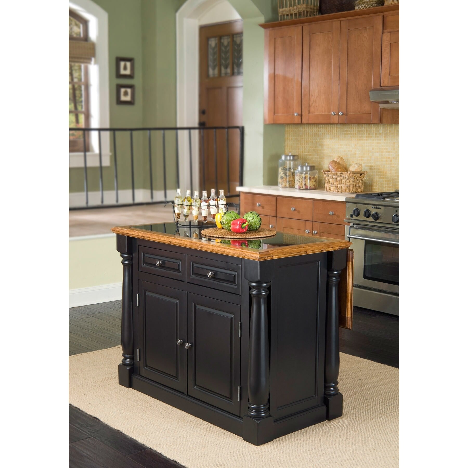 The Gray Barn Whistle Stop Distressed Oak And Granite Top Black Wooden Kitchen Island