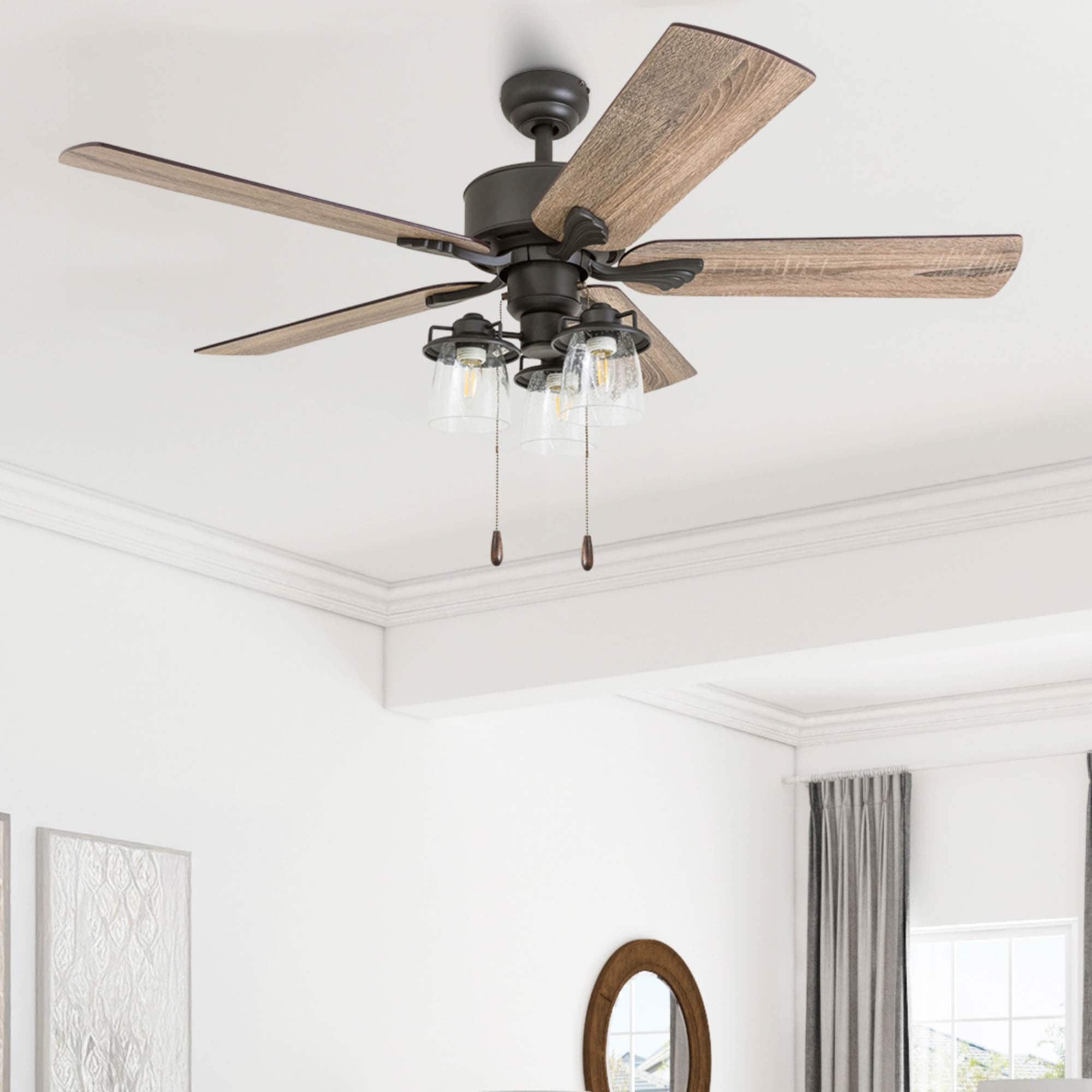 The Gray Barn Wildroot Farmhouse 52 Inch Aged Bronze Led Ceiling Fan With Light In 3 Speed Remote