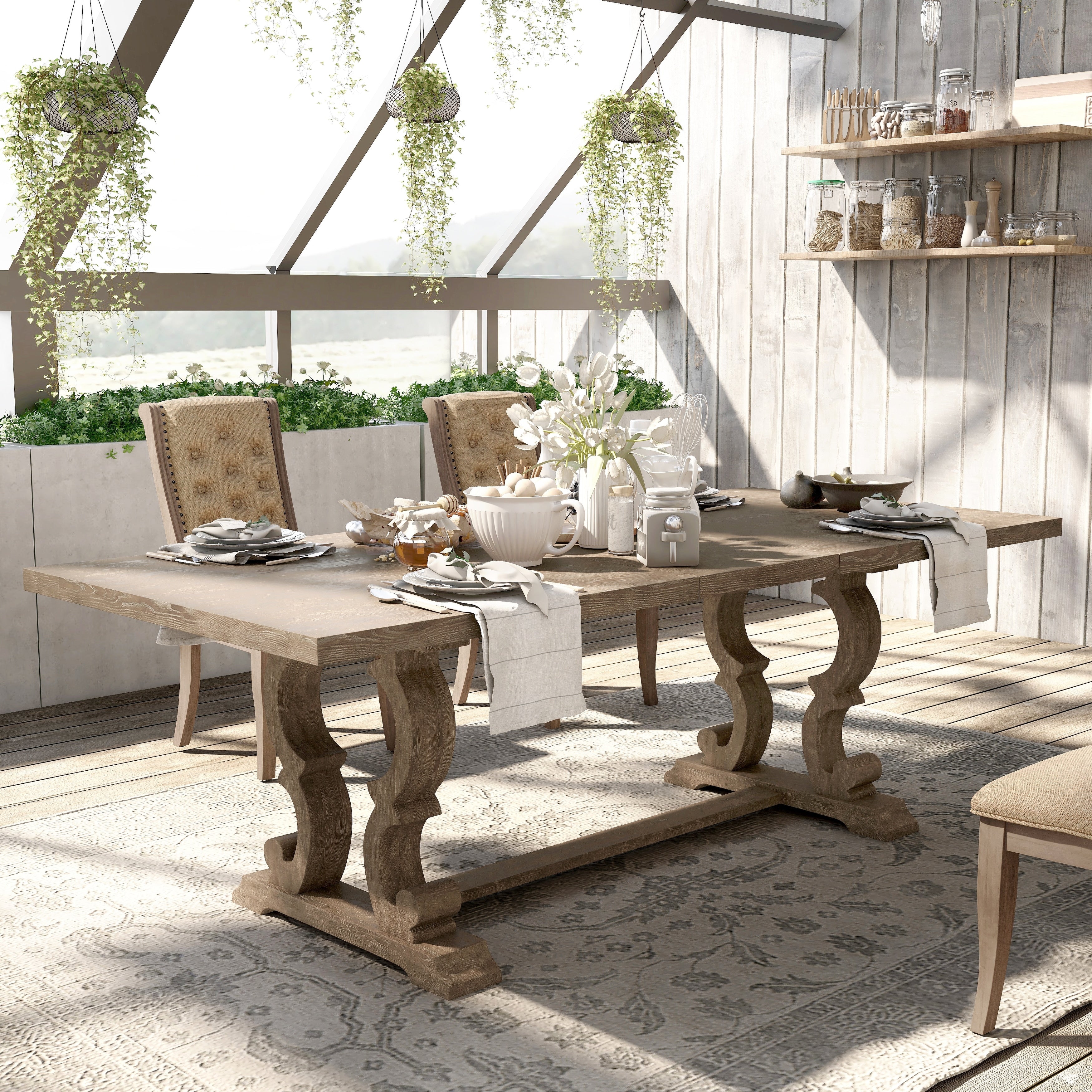 Furniture Of America Delano Rustic Reclaimed Finish Farmhouse Dining Table With Leaf Natural