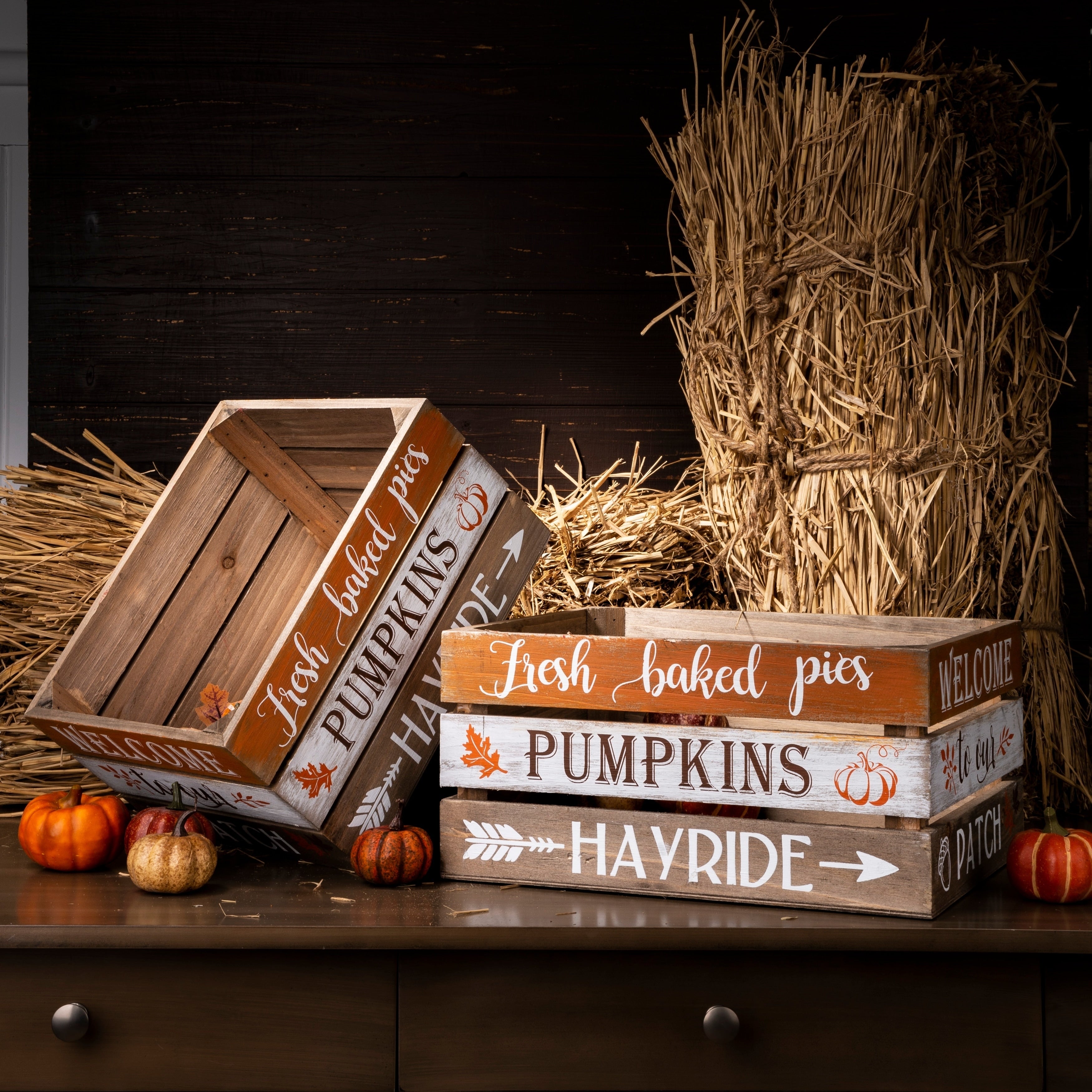 Glitzhome Wooden Pumpkin Crate