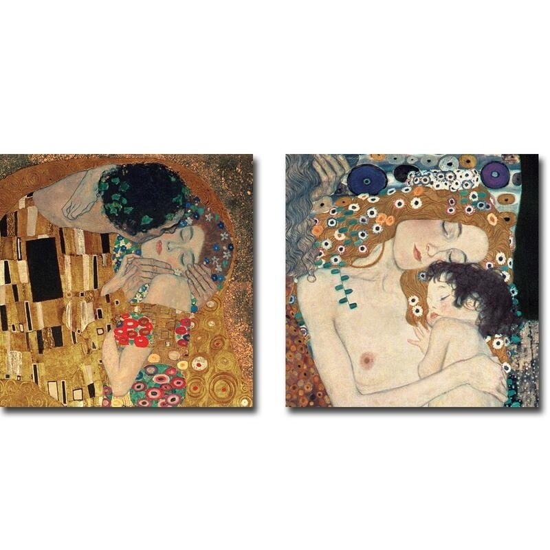The Kiss Three Ages Of Woman By Gustav Klimt 2 Pc Gallery Wrapped Canvas Giclee Art Set 18 In X 18 In Each Canvas In Set