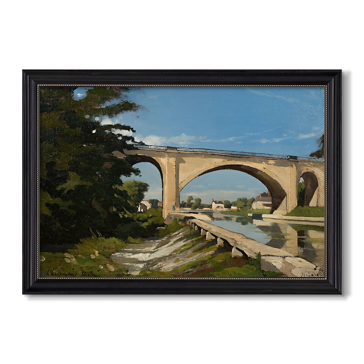 The Railroad Bridge At Briare 1888 Henri Harpignies Custom Framed Canvas