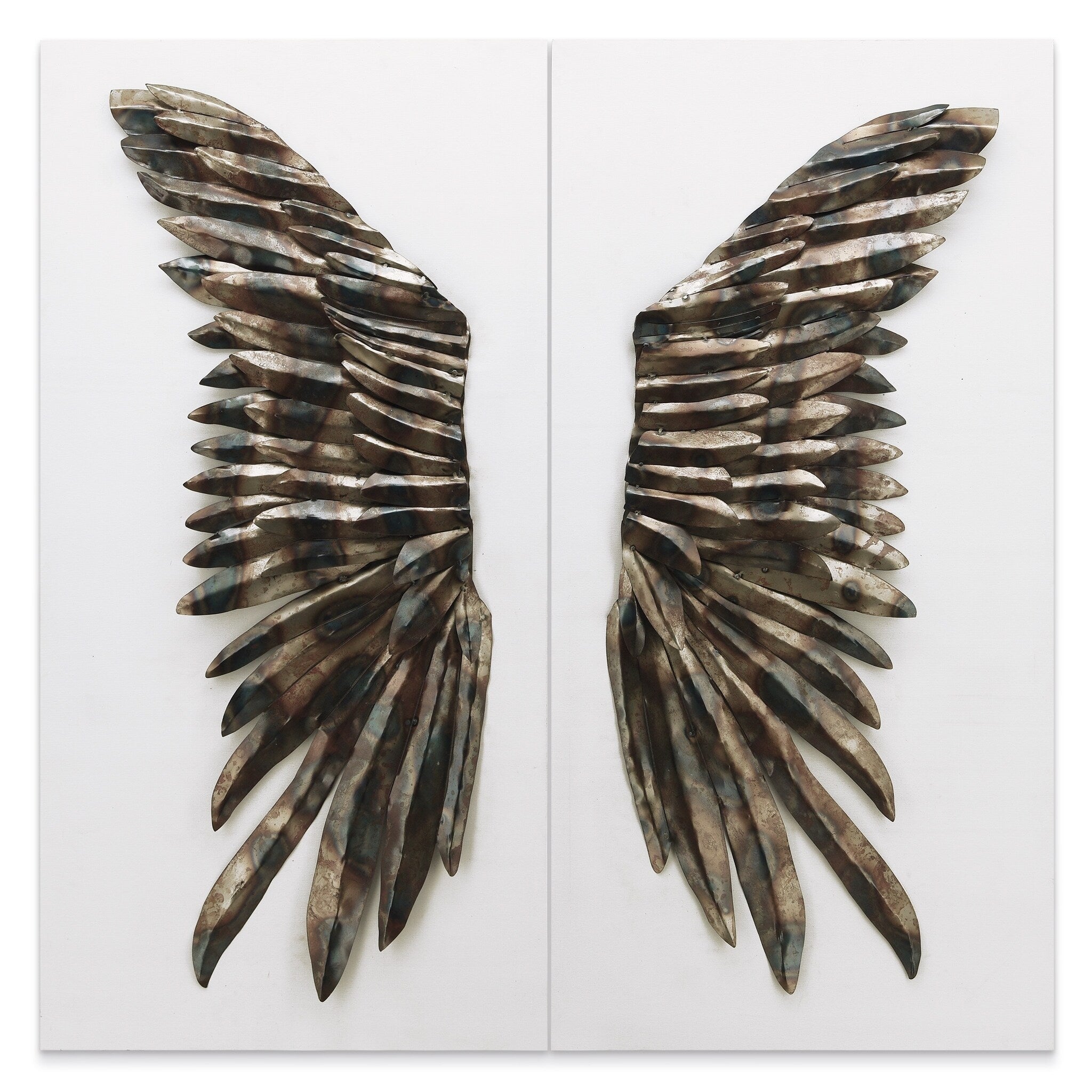 The Wings Primo Mixed Media Iron Wall Sculpture On Canvas Diptych
