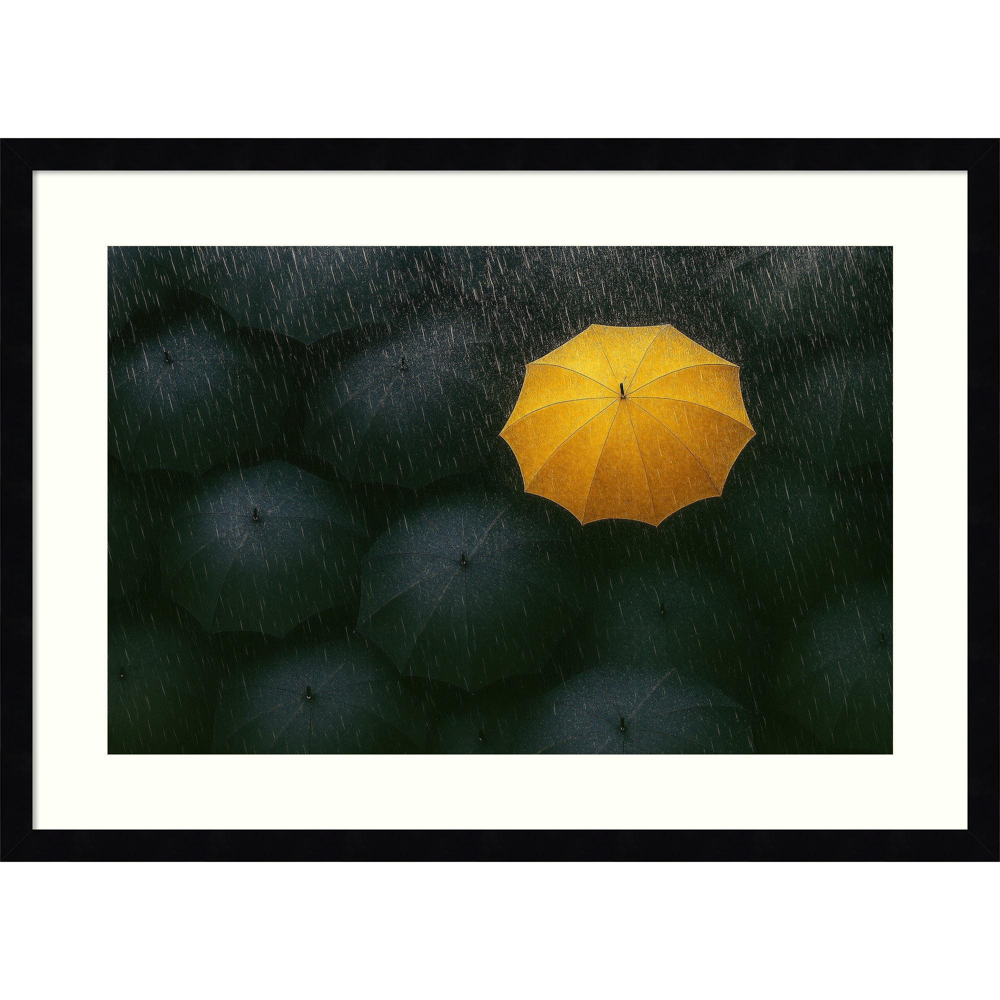The Yellow Umbrella By Paulo Medeiros Wood Framed Wall Art Print Svelte Noir Black