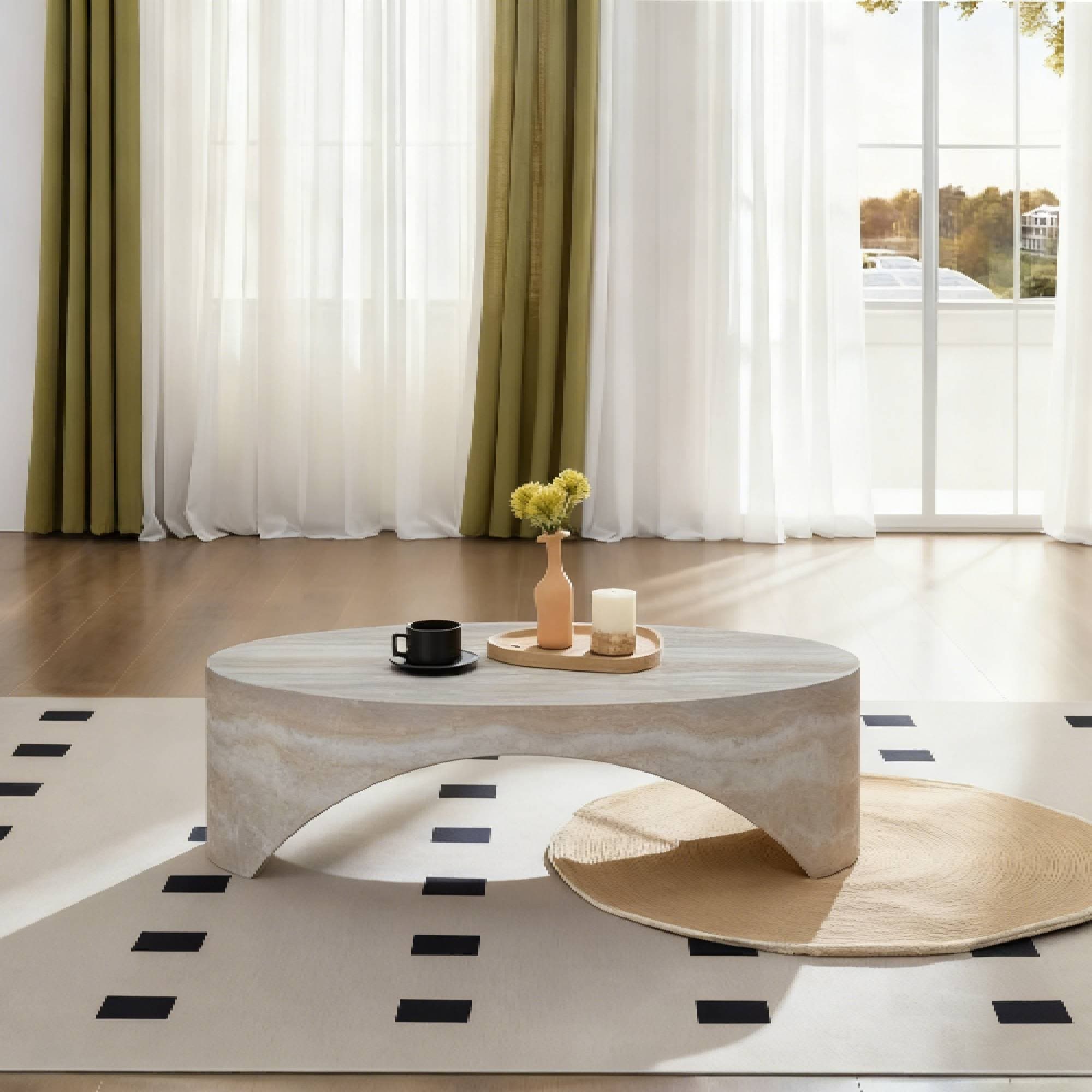 The Oval Natural Marble Coffee Table Side Table In The Living Room