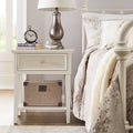 Copper Grove Bons White Finish Beige Linen Drawer Face 1 Drawer Nightstand