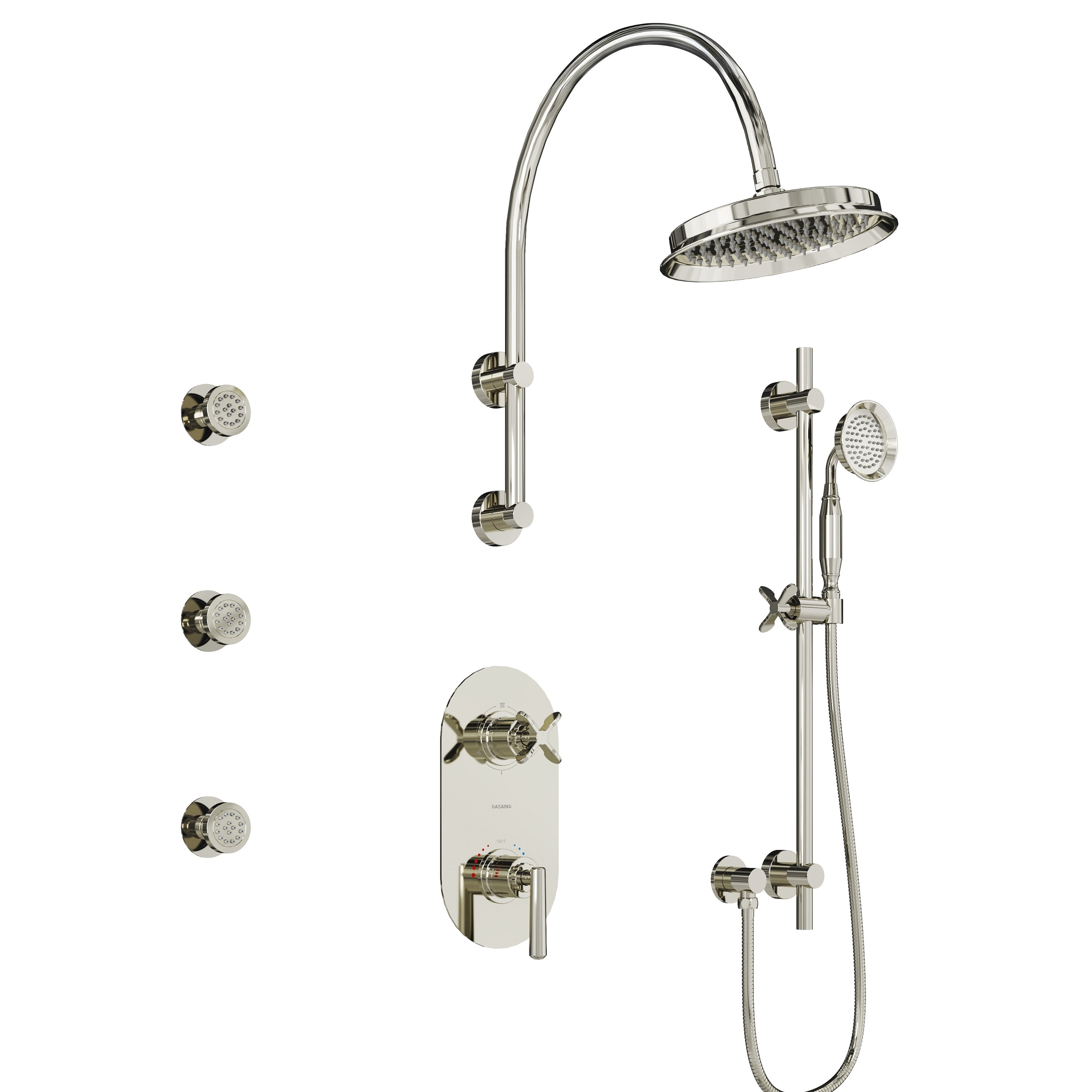 Thermostatic Shower System With 9 In. Rain Shower Head Handheld Shower And 3 Body Jets 3 Spray Wall Mount Shower Faucet Set
