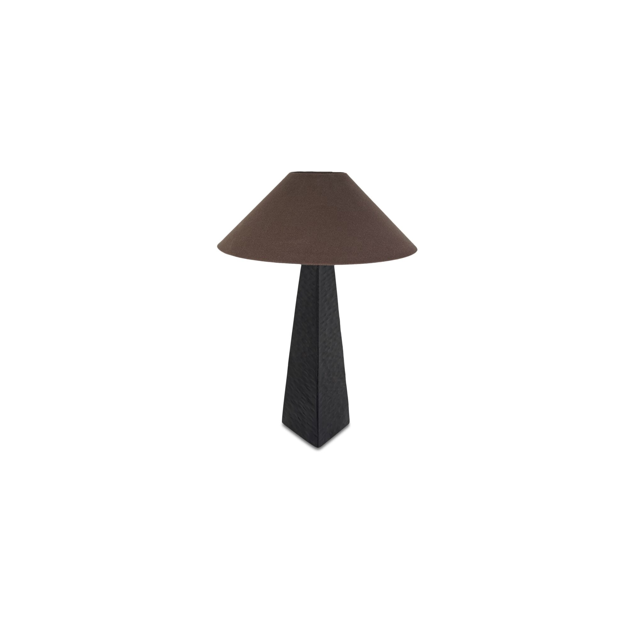Thierry Table Lamp Triangular Hammered Metal Angled Cotton Shade Aged Black Finish