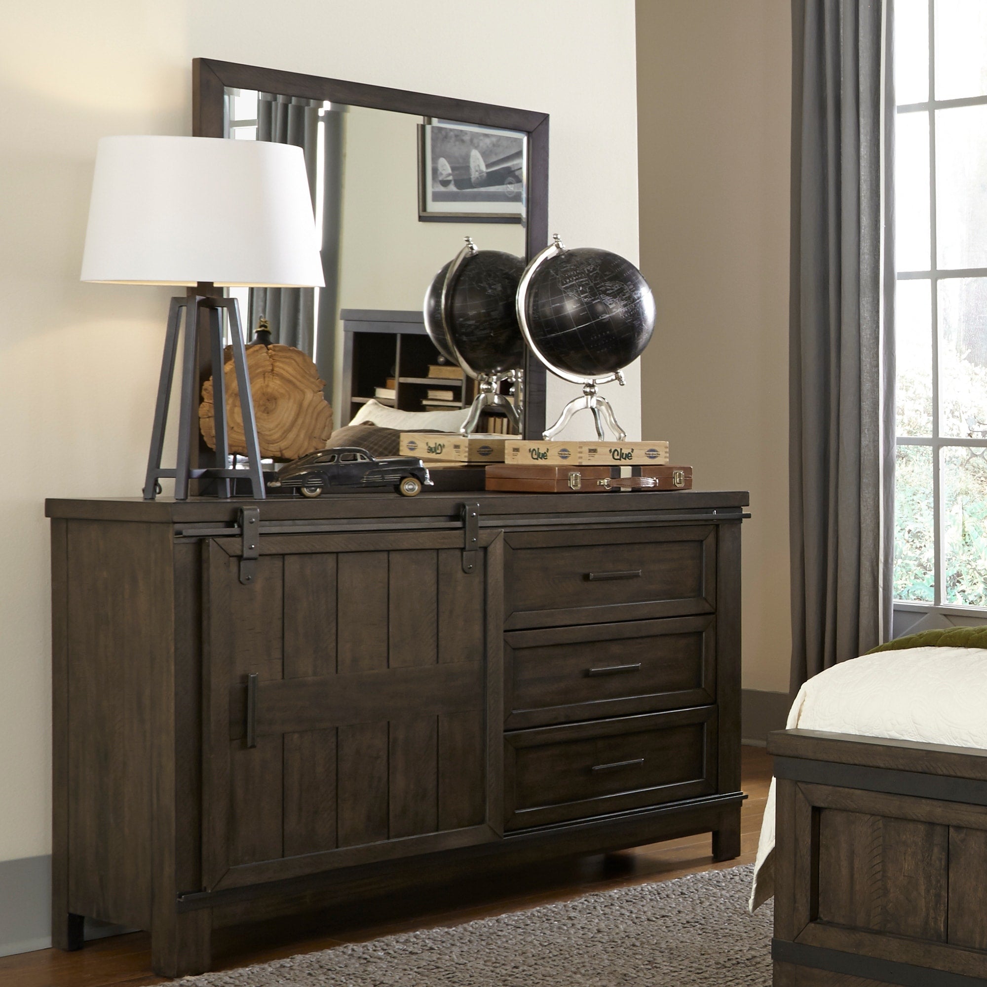 Thornwood Hills Youth Rock Beaten Grey Dresser And Mirror