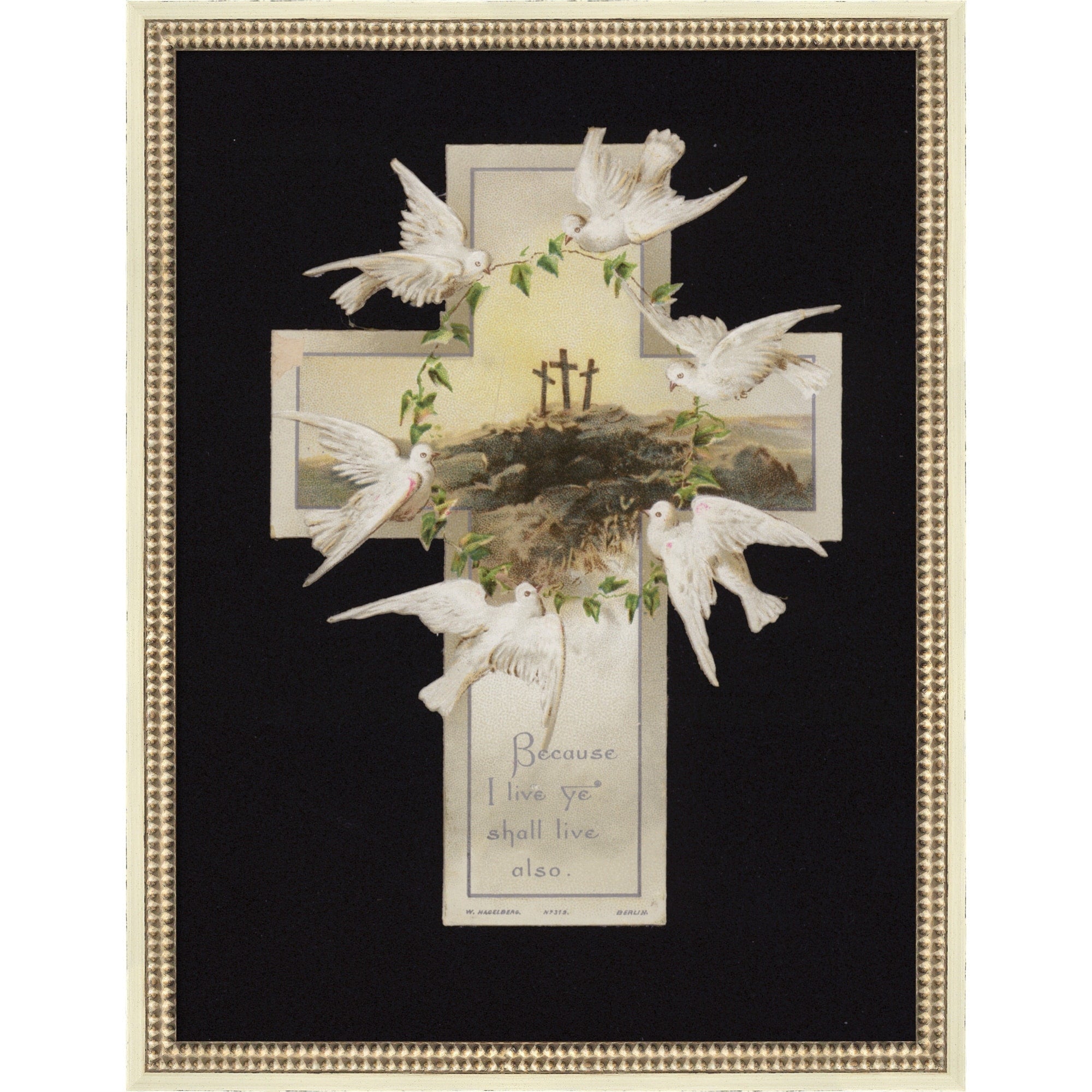 Three Crosses On Calvary Hill By German School Framed Mounted Canvas Wall Art Print