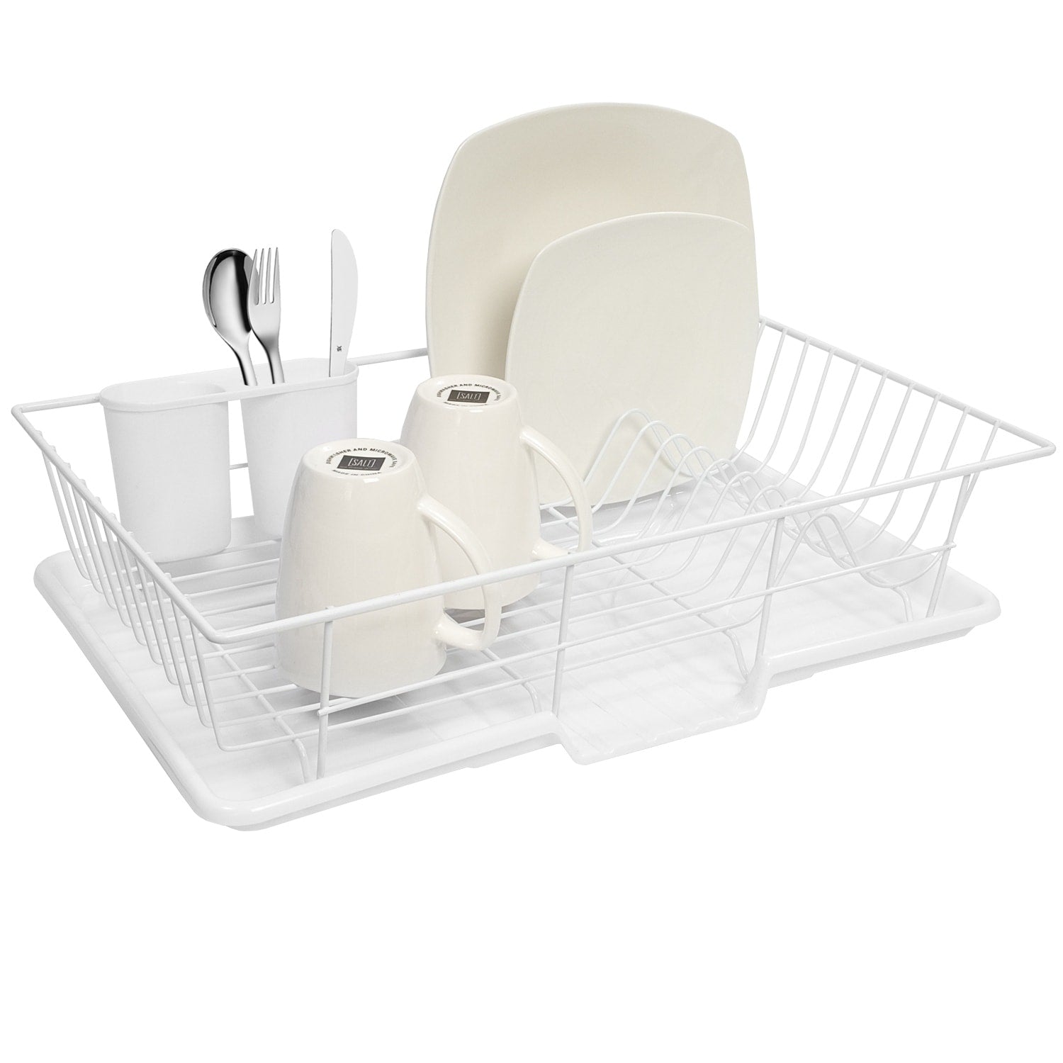 Sweet Home Collection White Metal Plastic 3 Piece Dish Drainer Set