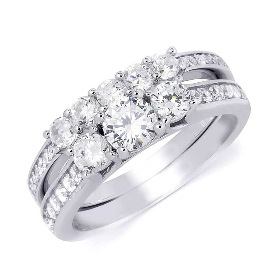 Three Stone 1.20 Carat Engagement Ring Set Round Cut Sterling Silver