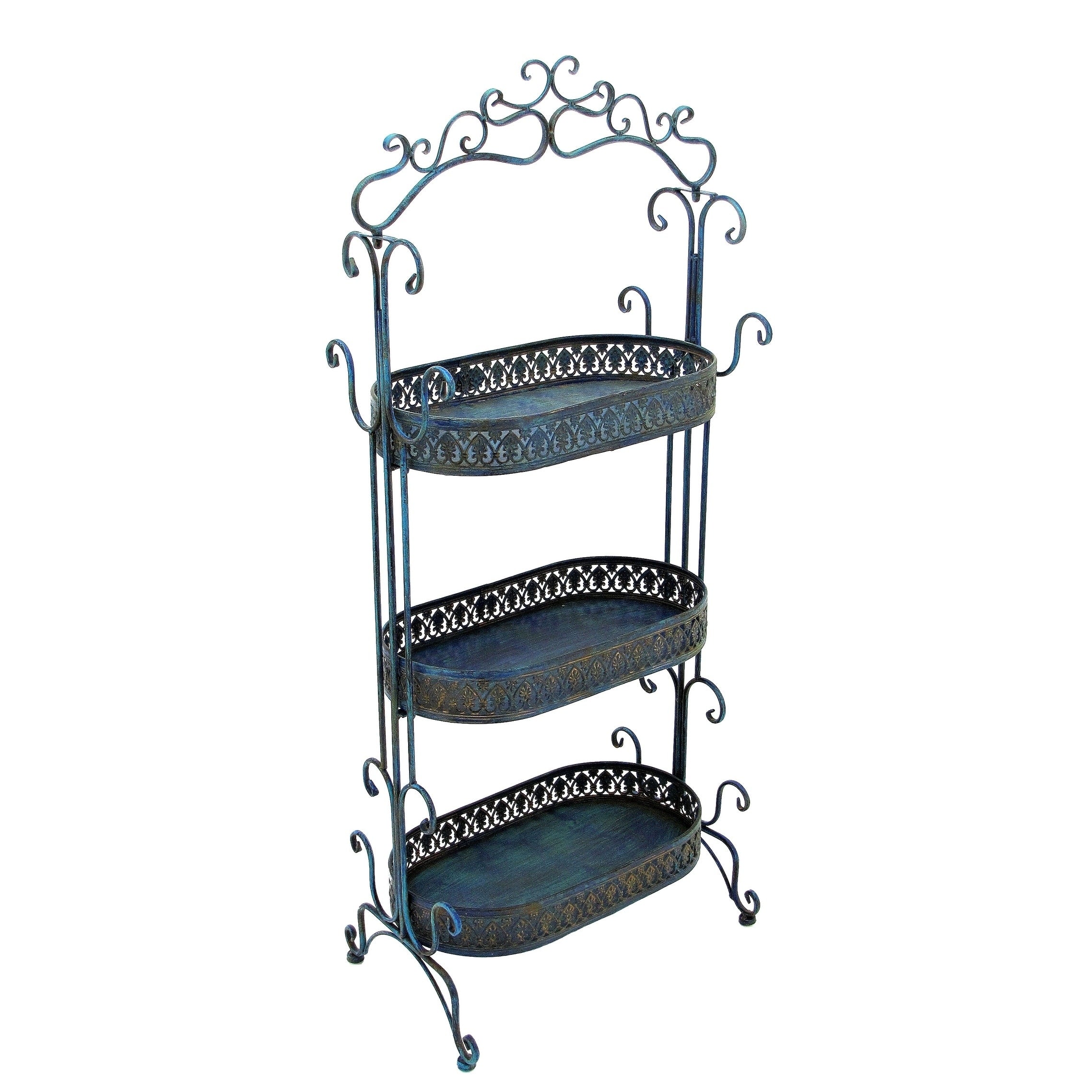 Three Tier Iron Plant Stand In Antique Blue