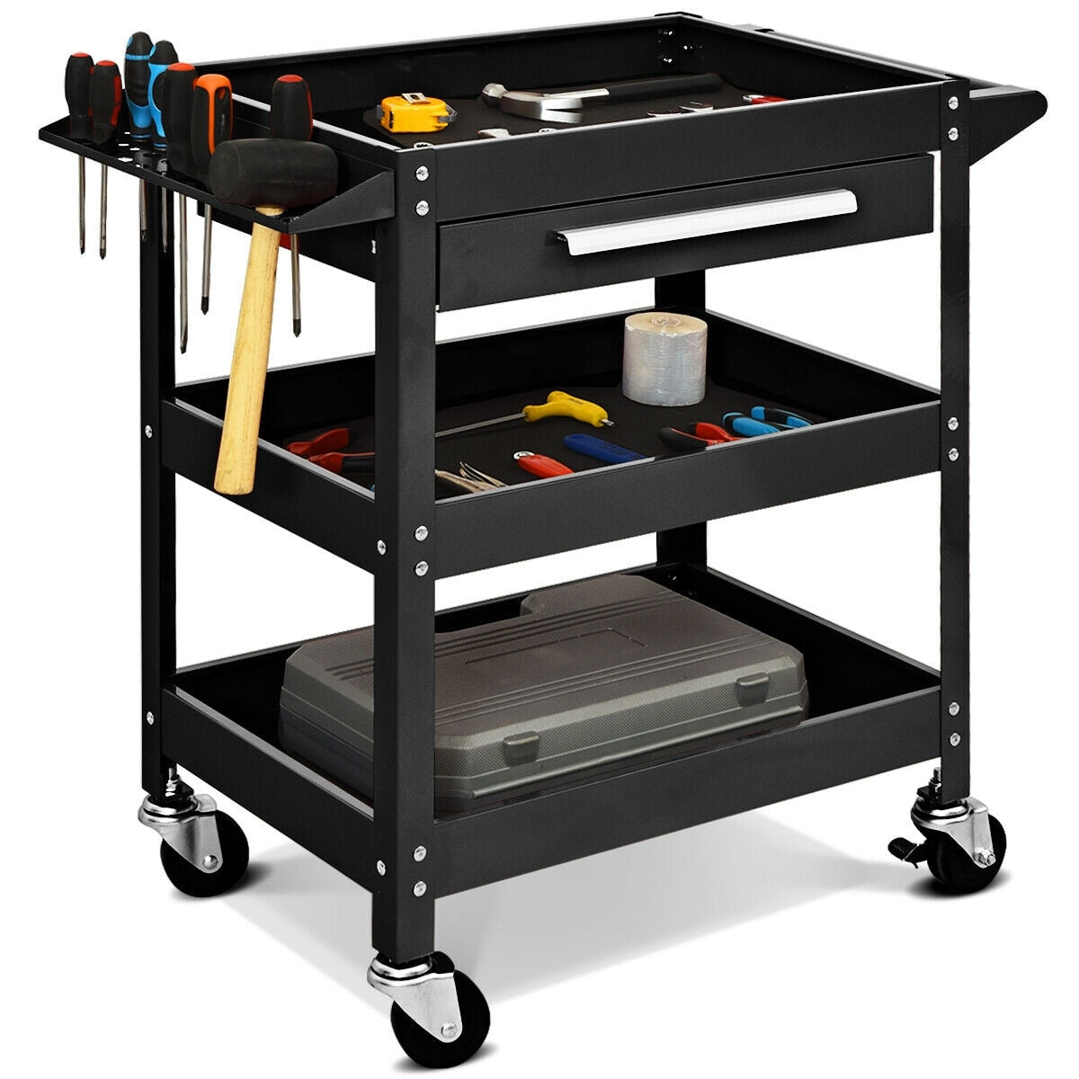 Three Tray Rolling Tool Cart Mechanic Cabinet Storage Toolbox Organizer W Drawer