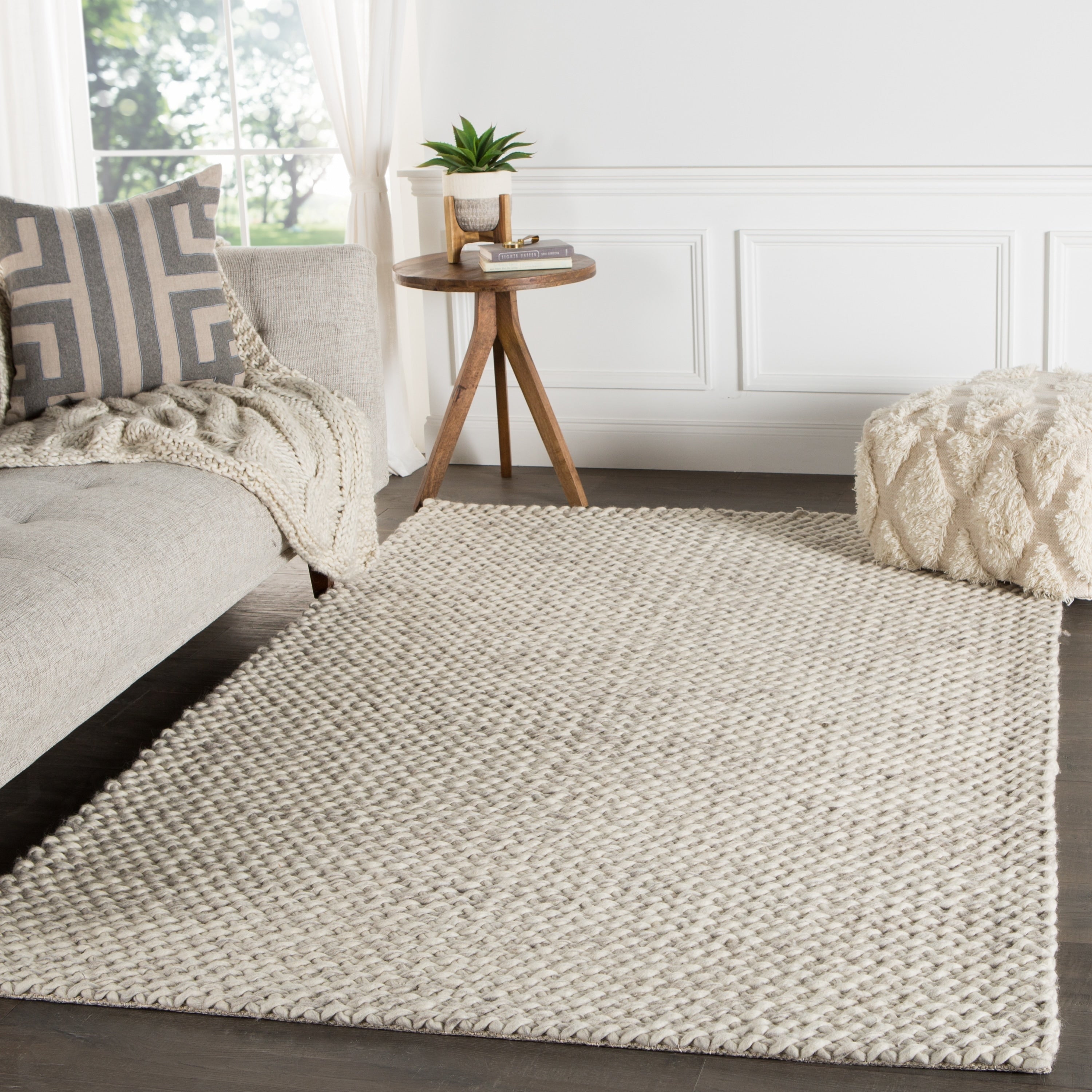 Thurstan Handmade Solid Gray White Area Rug 9 X 12 810 X119