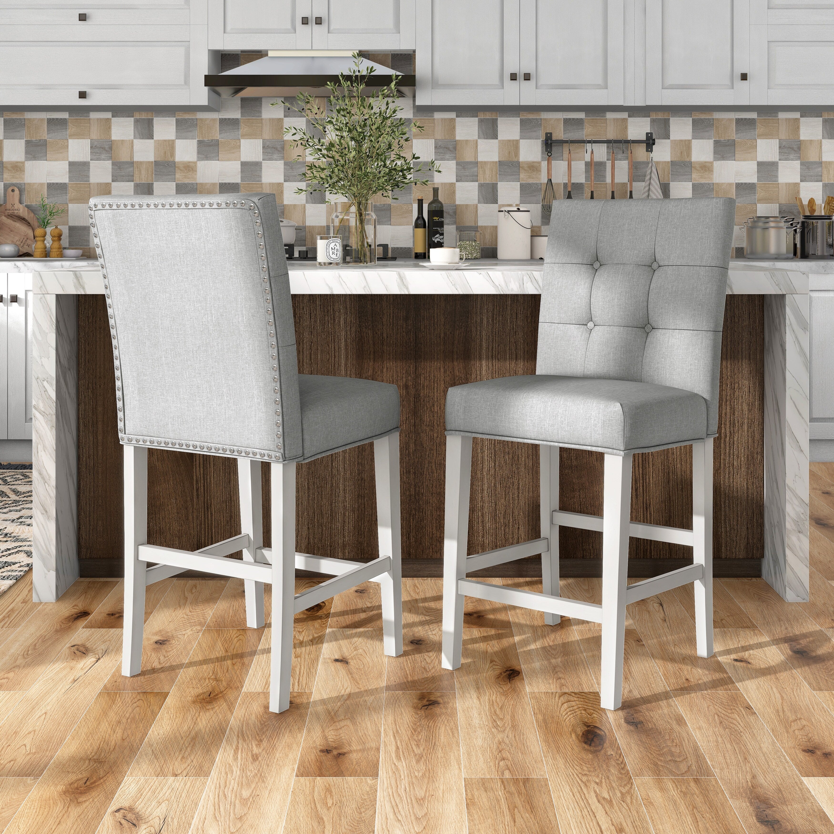 Furniture Of America Tia Antique White Nailhead Counter Height Chairs Set Of 2