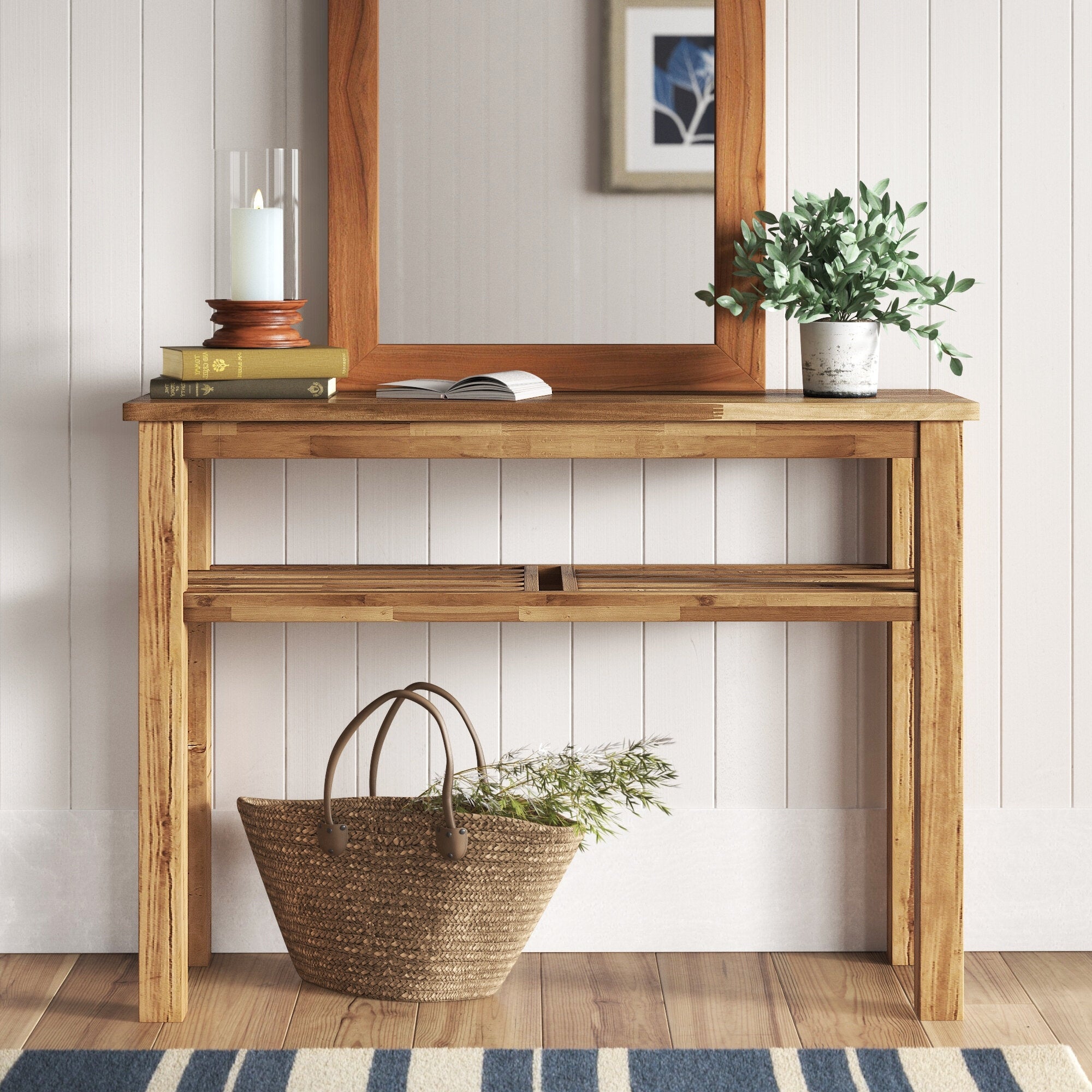 Tiburon Brown Acacia Wood Console With Shelf