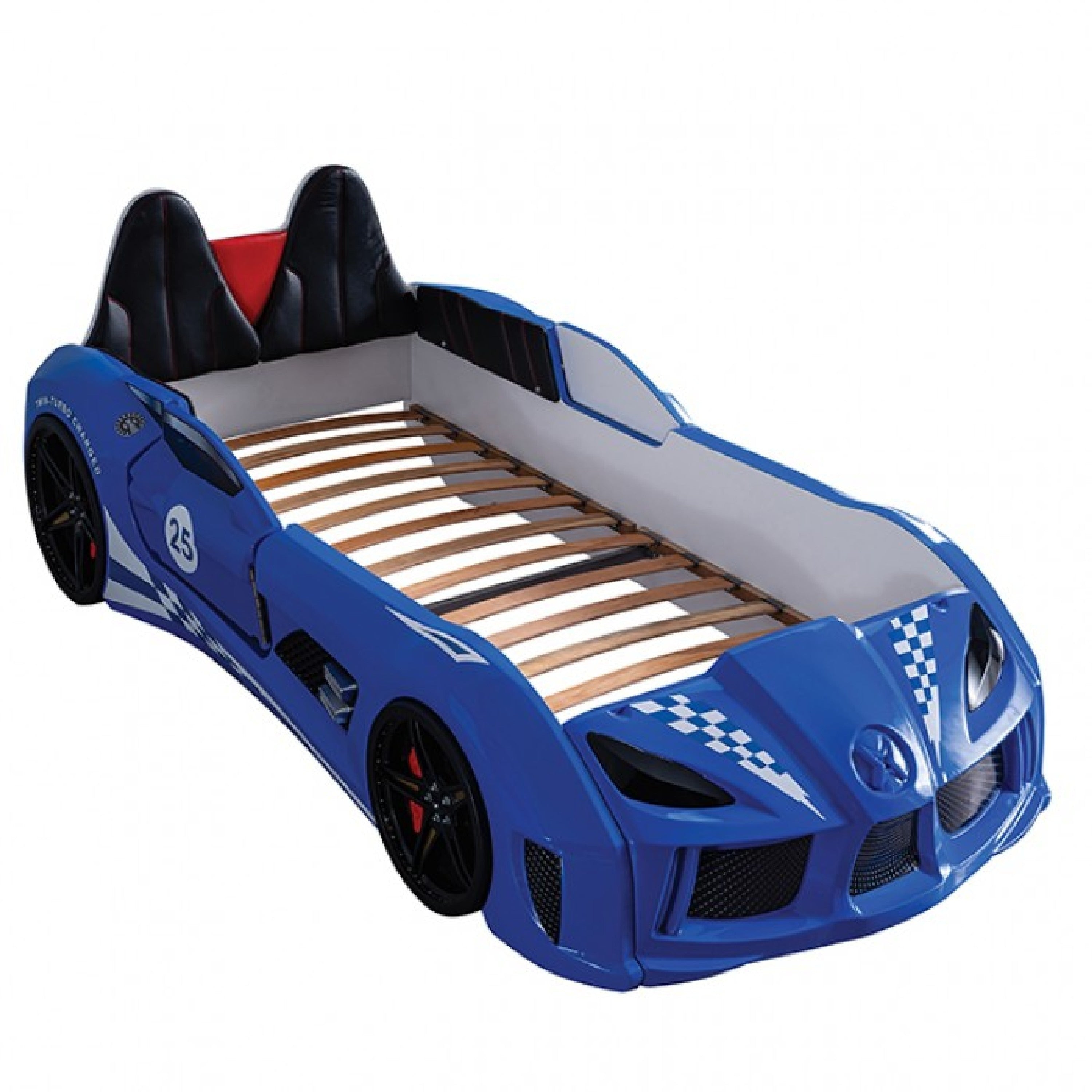 Ticy Twin Size Car Bed W Remote Control Led Faux Leather Upholstery Blue