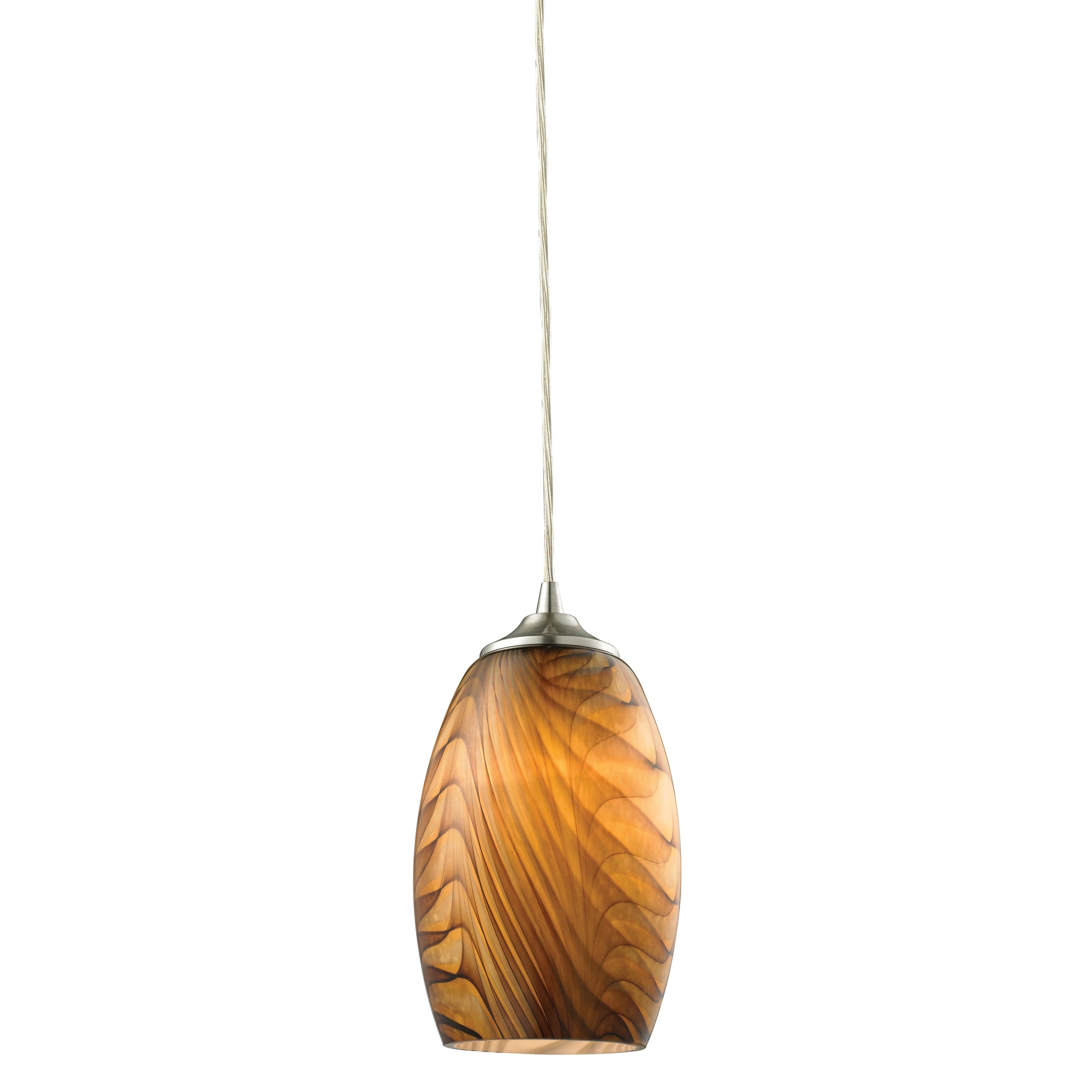 Tidewaters 5 Inch Wide 1 Light Pendant In Satin Nickel With Amber Glass 5In W X 5In D X 10In H